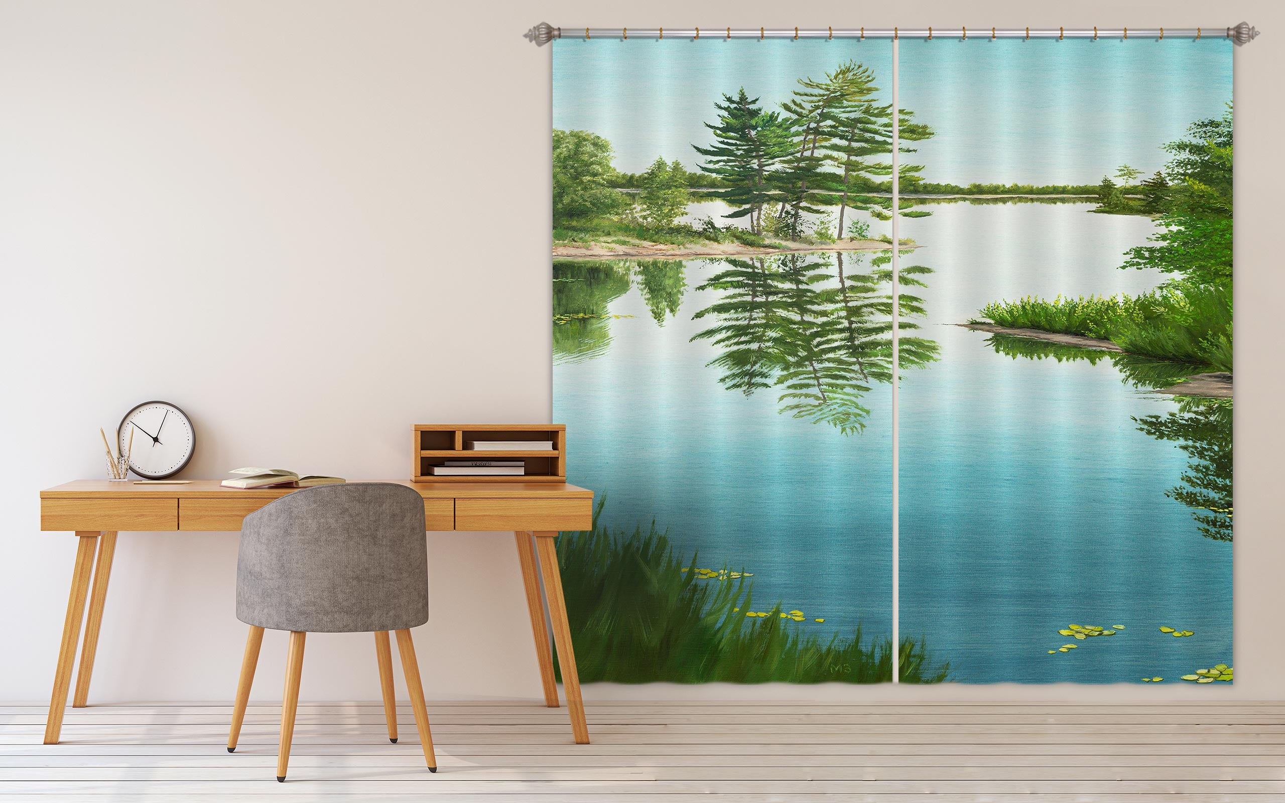 3D Lake Grass Tree 1716 Marina Zotova Curtain Curtains Drapes