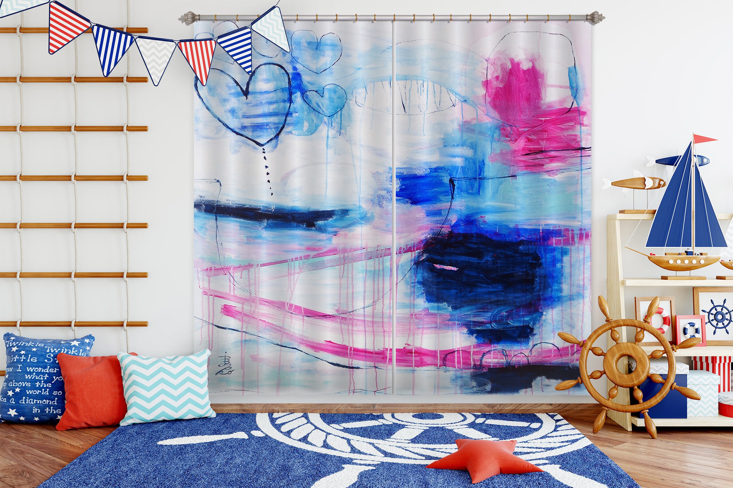 3D Blue Pink Love 2397 Misako Chida Curtain Curtains Drapes