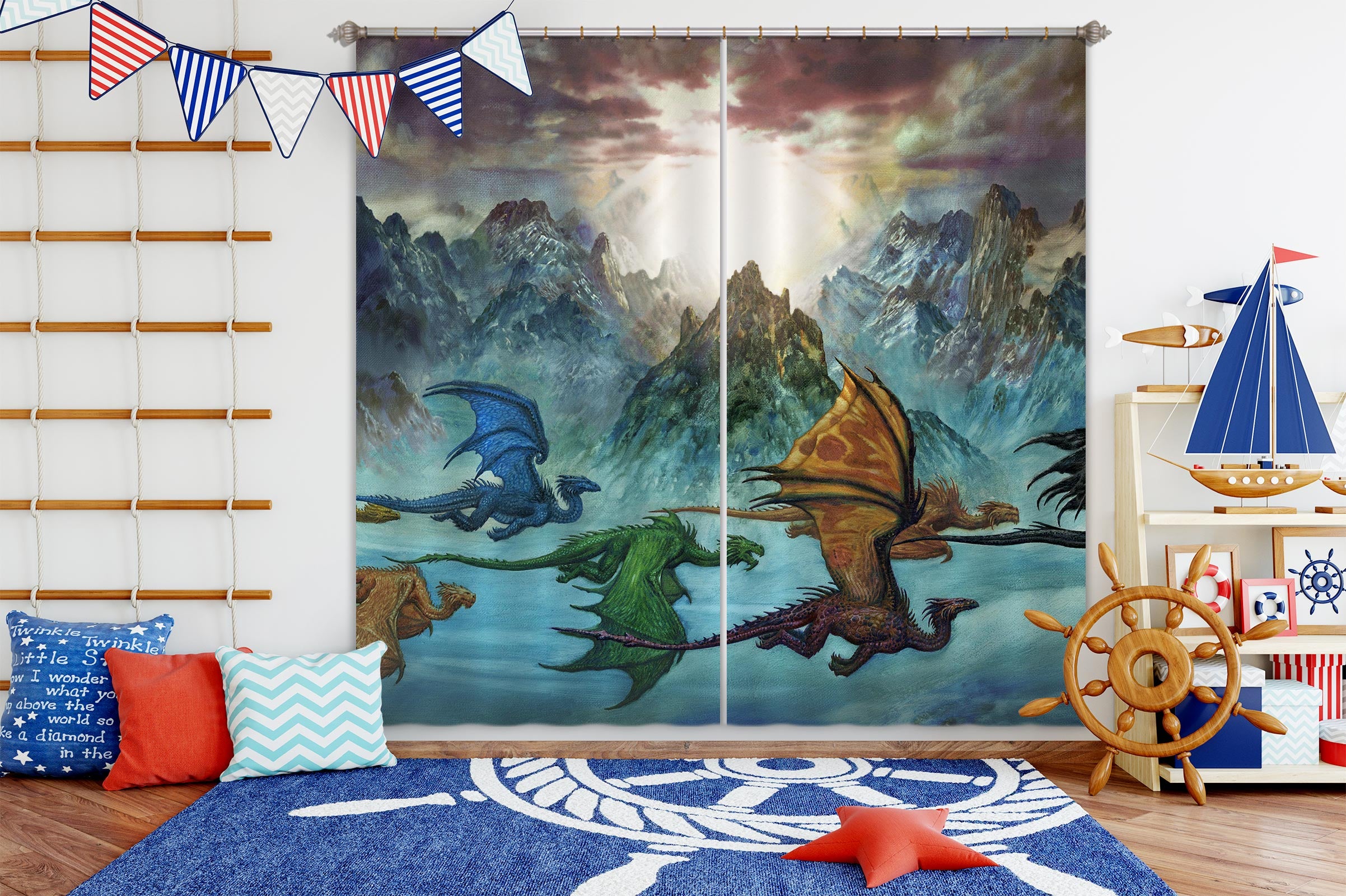 3D Mountain Peak Color Dragon 7226 Ciruelo Curtain Curtains Drapes