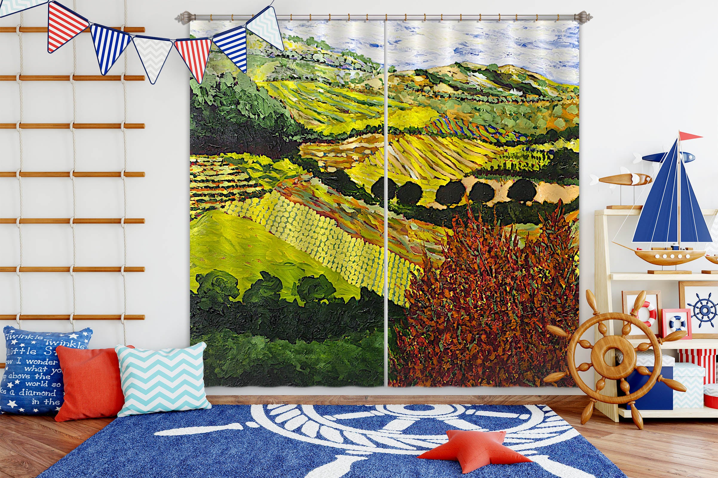 3D Colored Field 125 Allan P. Friedlander Curtain Curtains Drapes