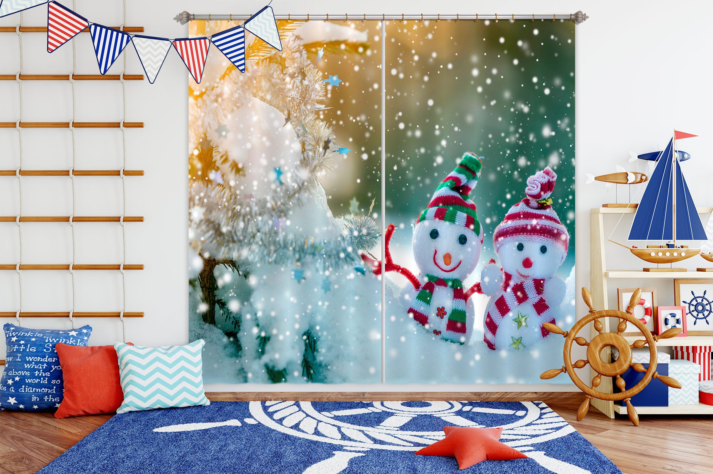 3D Snowman 53129 Christmas Curtains Drapes Xmas