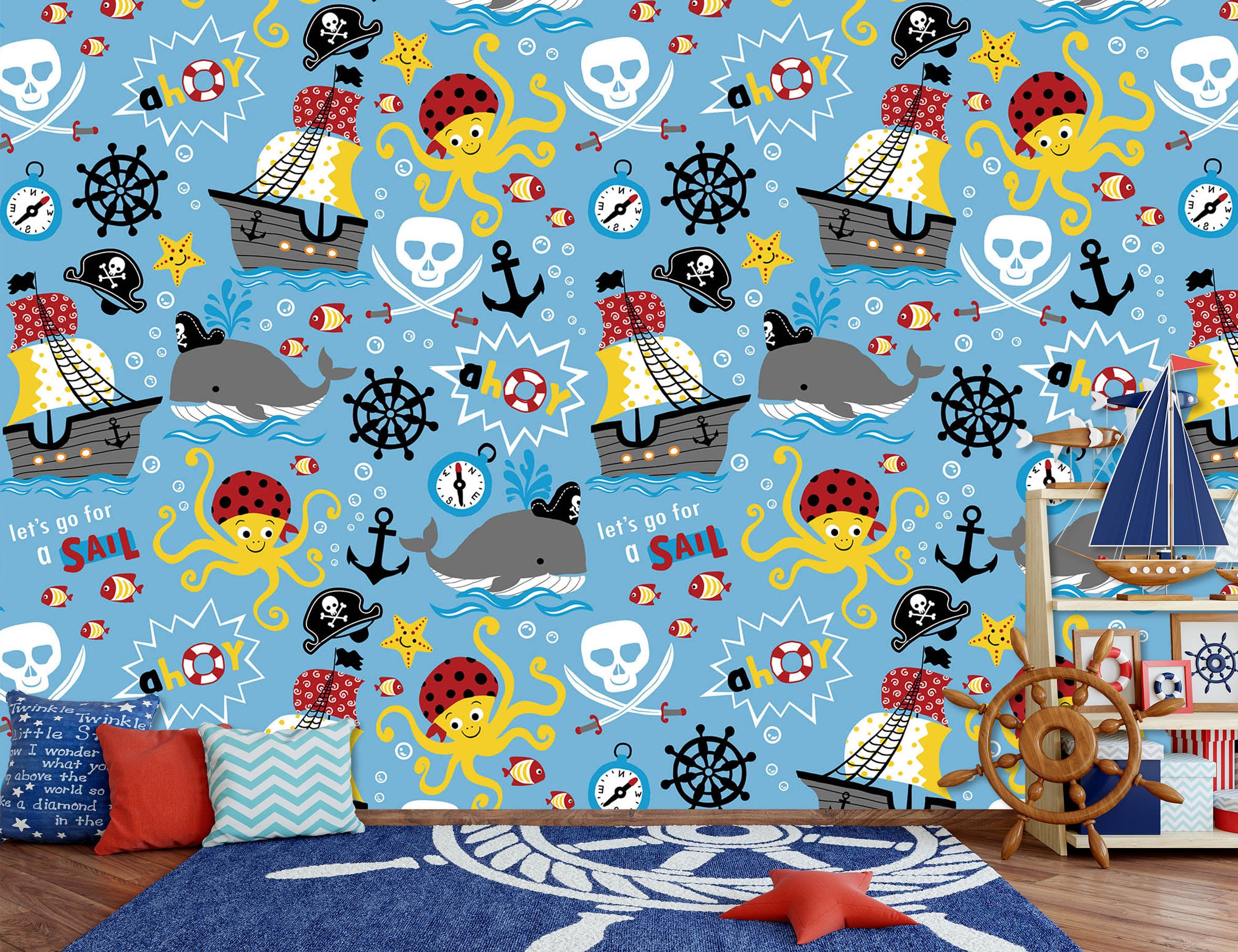 3D Ferry Whale Octopus 57053 Wall Murals