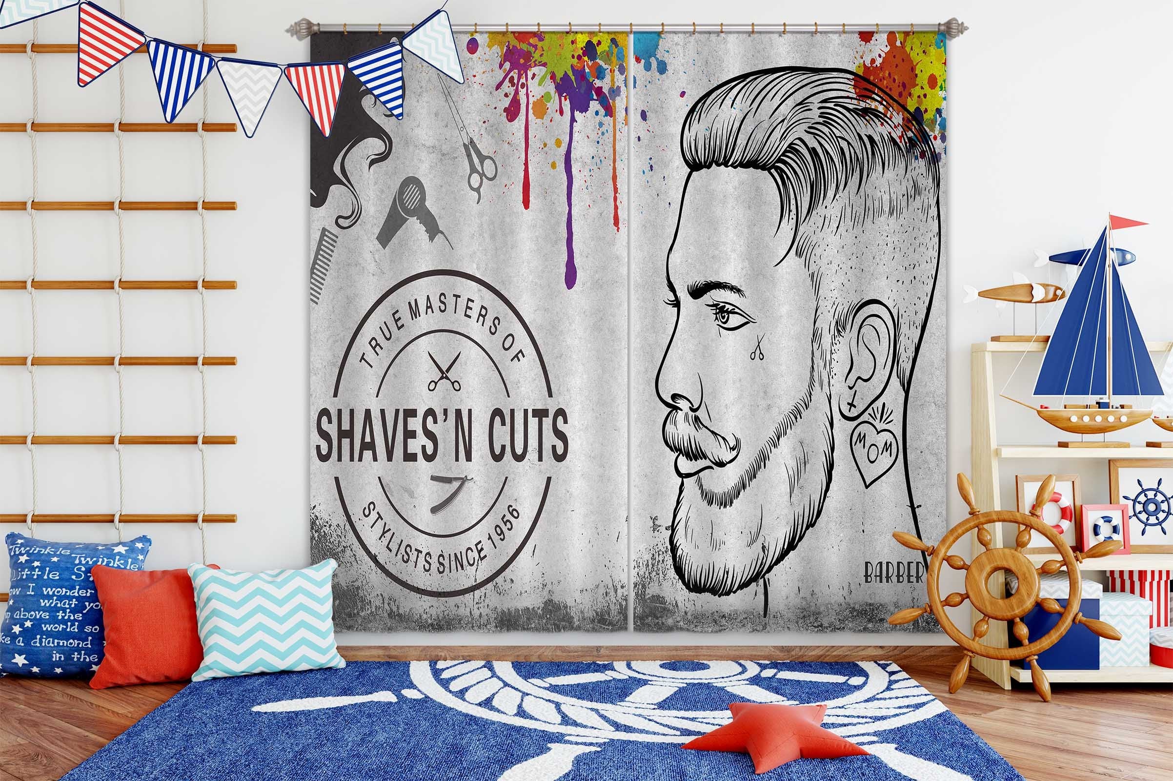 3D Barbershop 853 Curtains Drapes Wallpaper AJ Wallpaper 