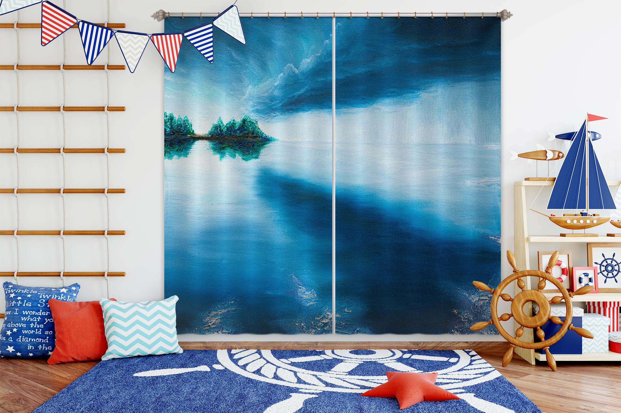 3D Lake Surface Sky 1704 Marina Zotova Curtain Curtains Drapes