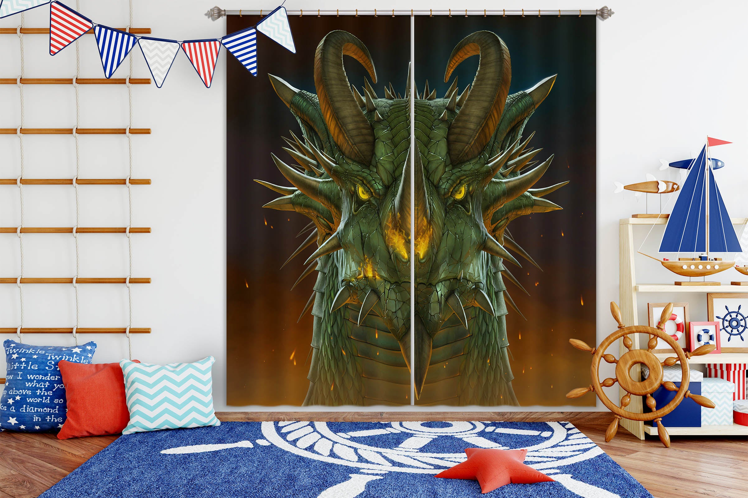 3D Dragon Portrait 034 Vincent Hie Curtain Curtains Drapes
