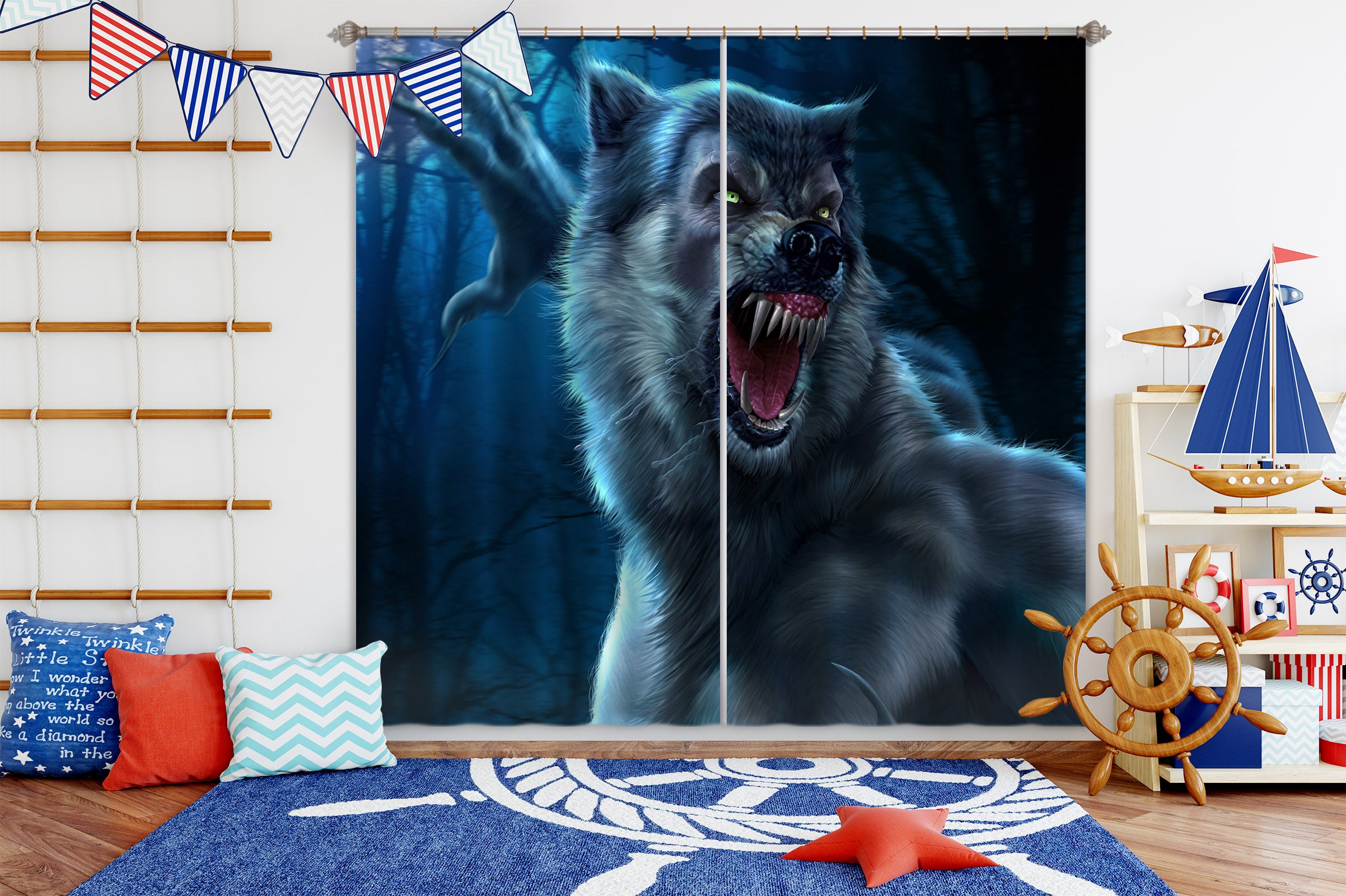 3D Werewolf 5062 Tom Wood Curtain Curtains Drapes