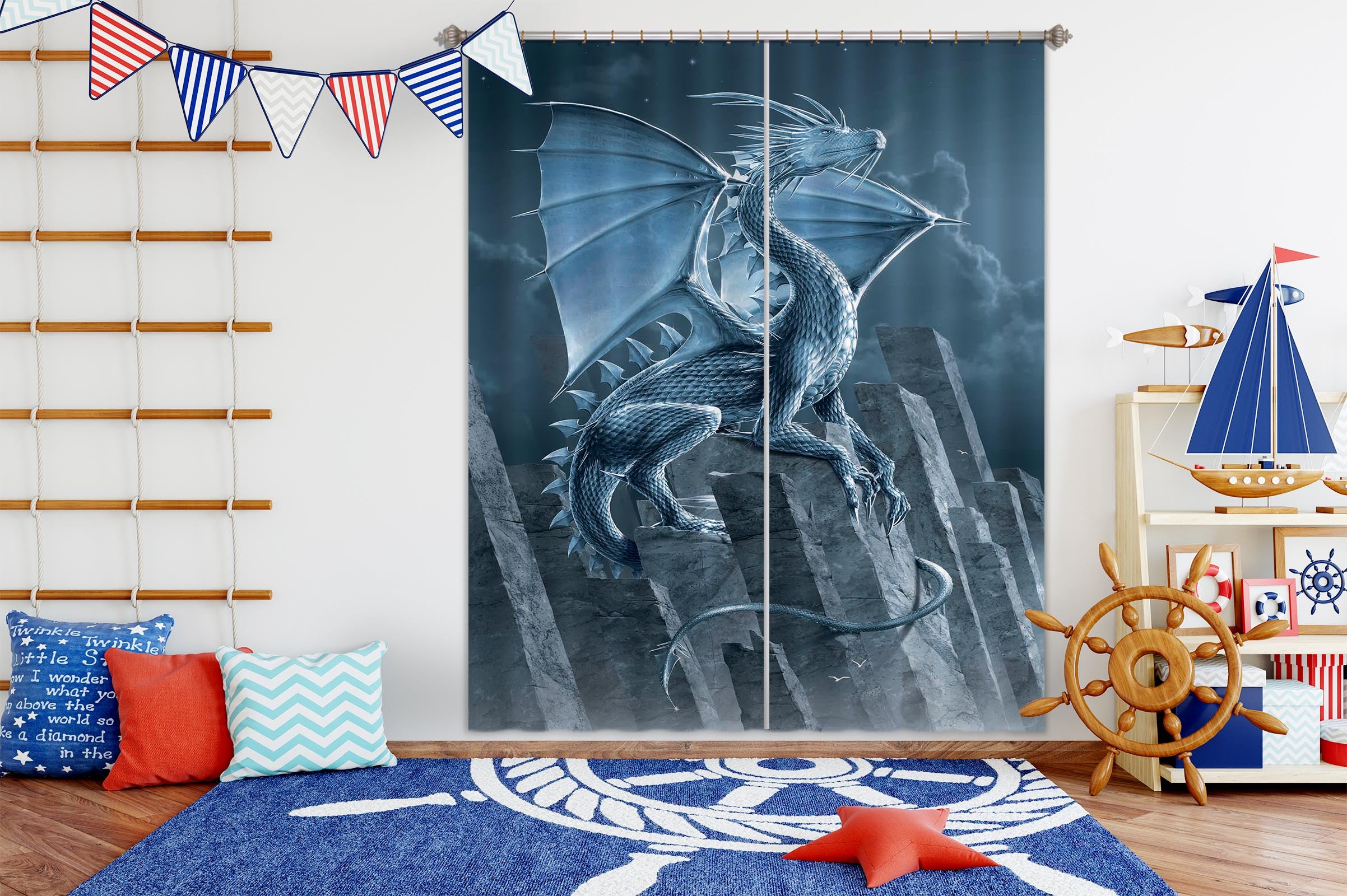 3D Silver Dragon 072 Vincent Hie Curtain Curtains Drapes