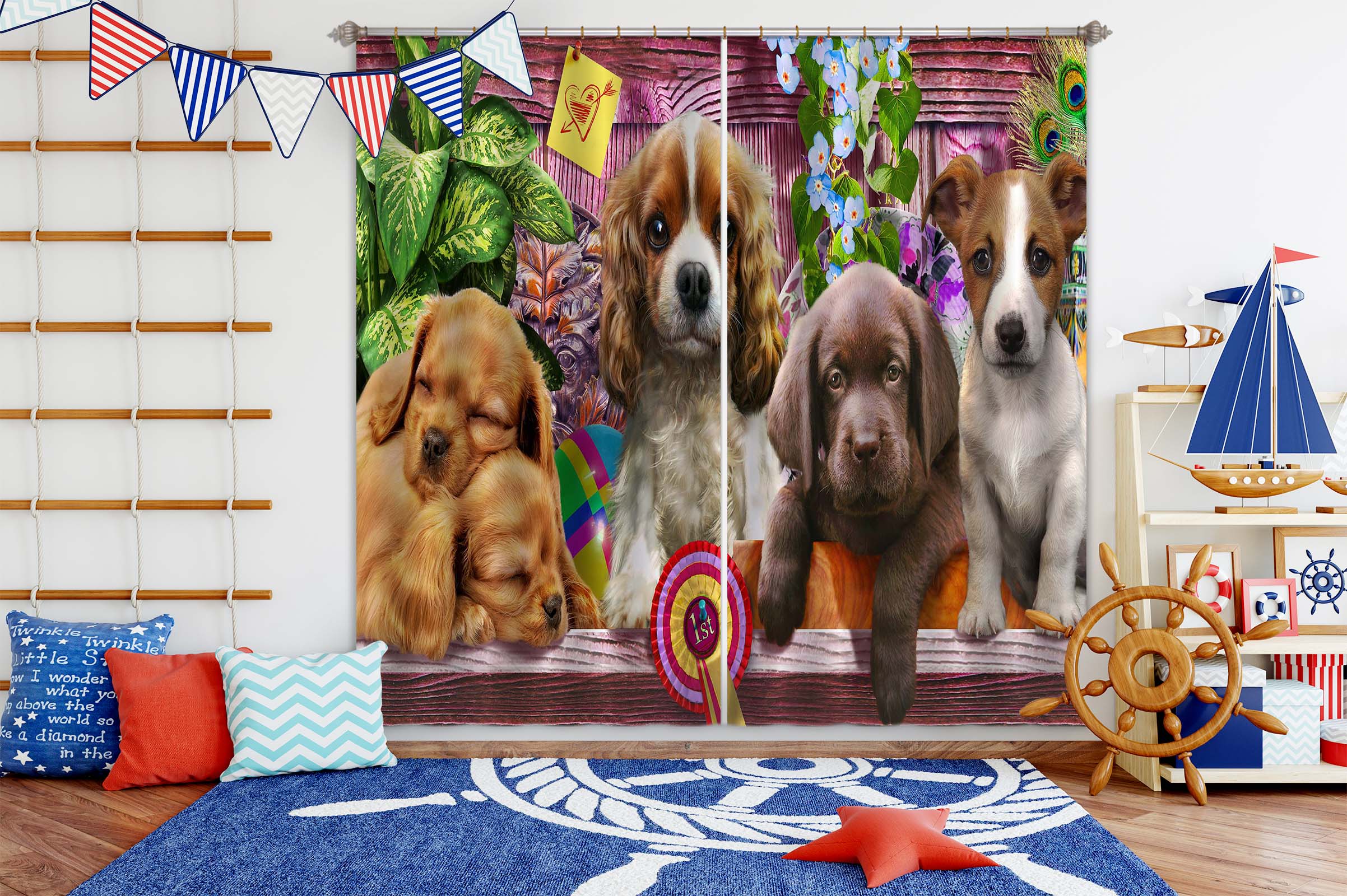 3D Cute Dog 046 Adrian Chesterman Curtain Curtains Drapes