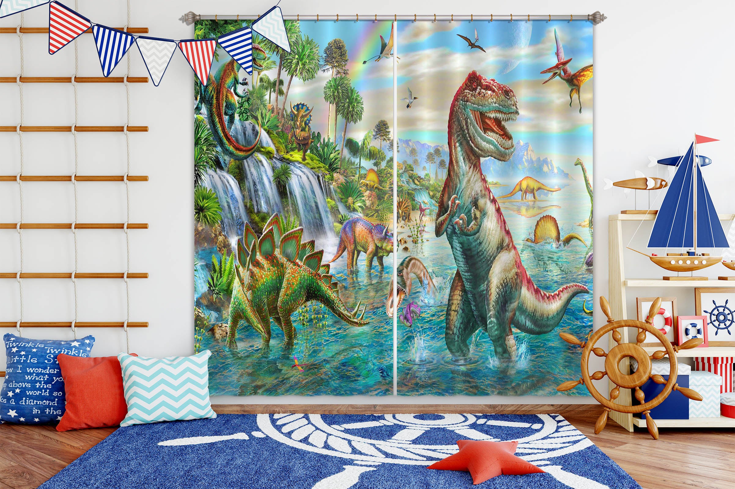3D Dinosaur Falls 058 Adrian Chesterman Curtain Curtains Drapes