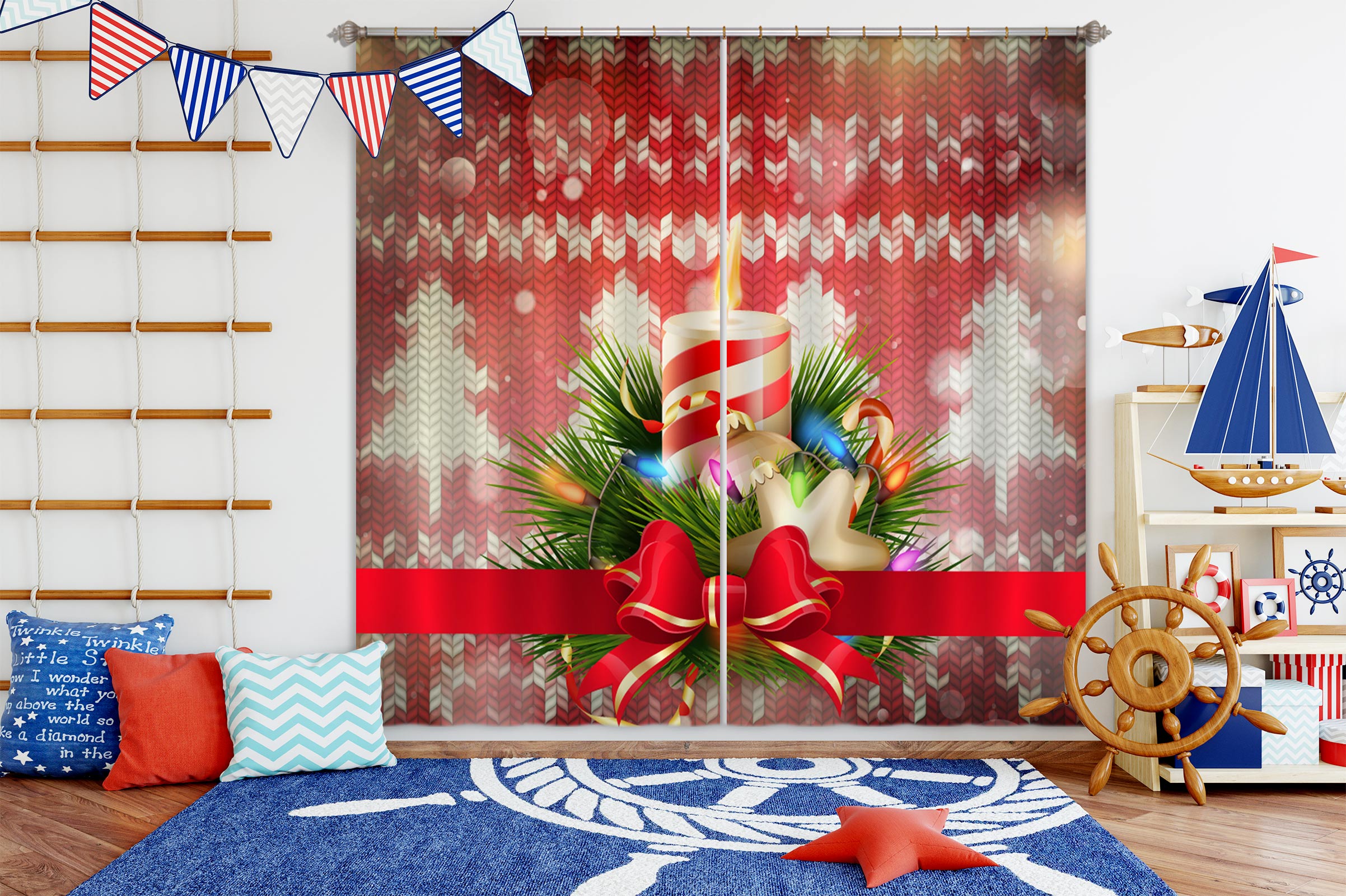 3D Candle Bow 53070 Christmas Curtains Drapes Xmas