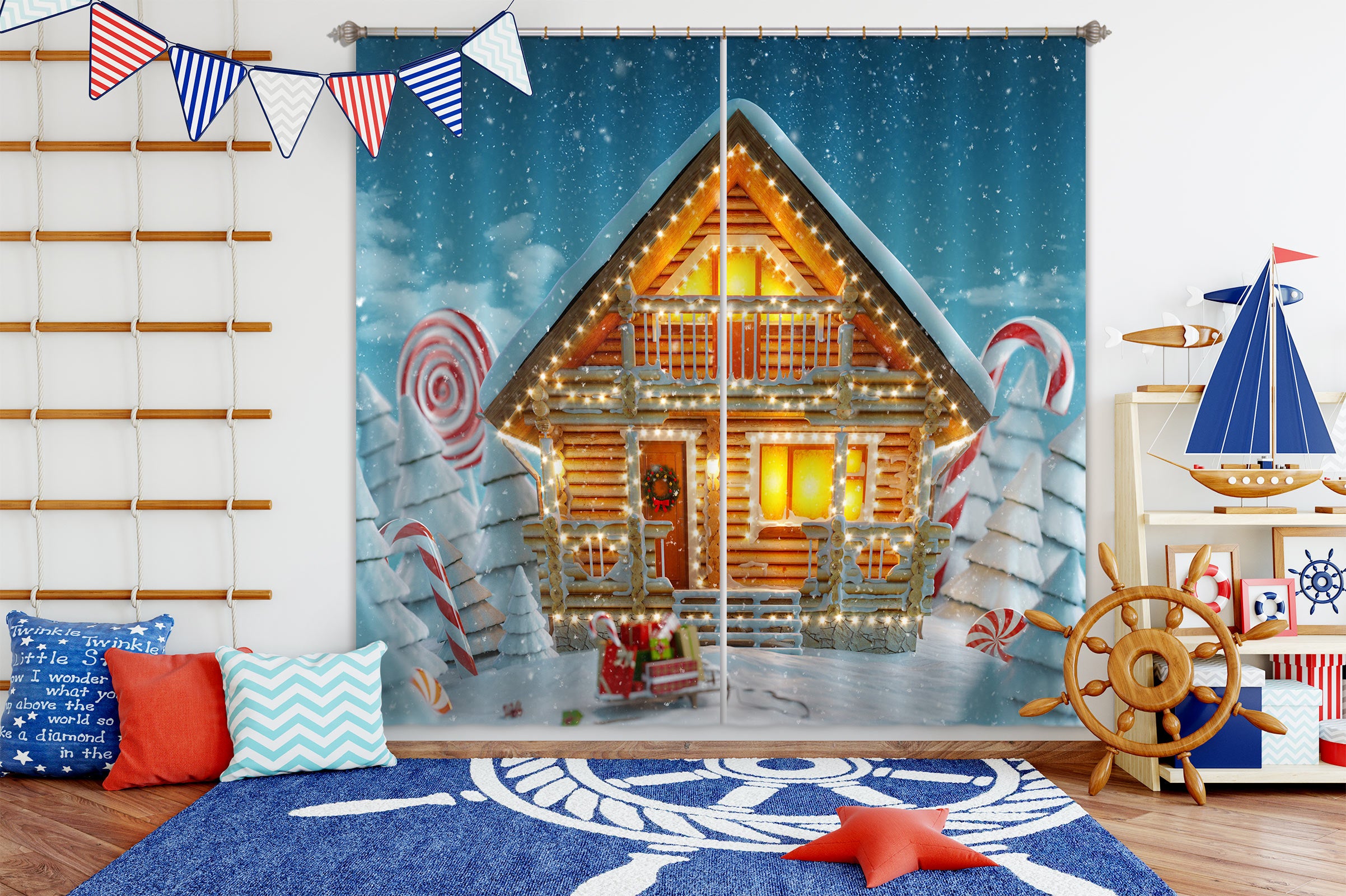 3D Cabin 53100 Christmas Curtains Drapes Xmas