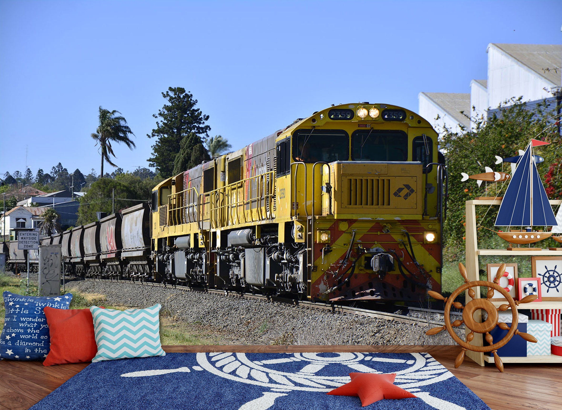 3D Plant Yellow Train 064 Vehicle Wall Murals