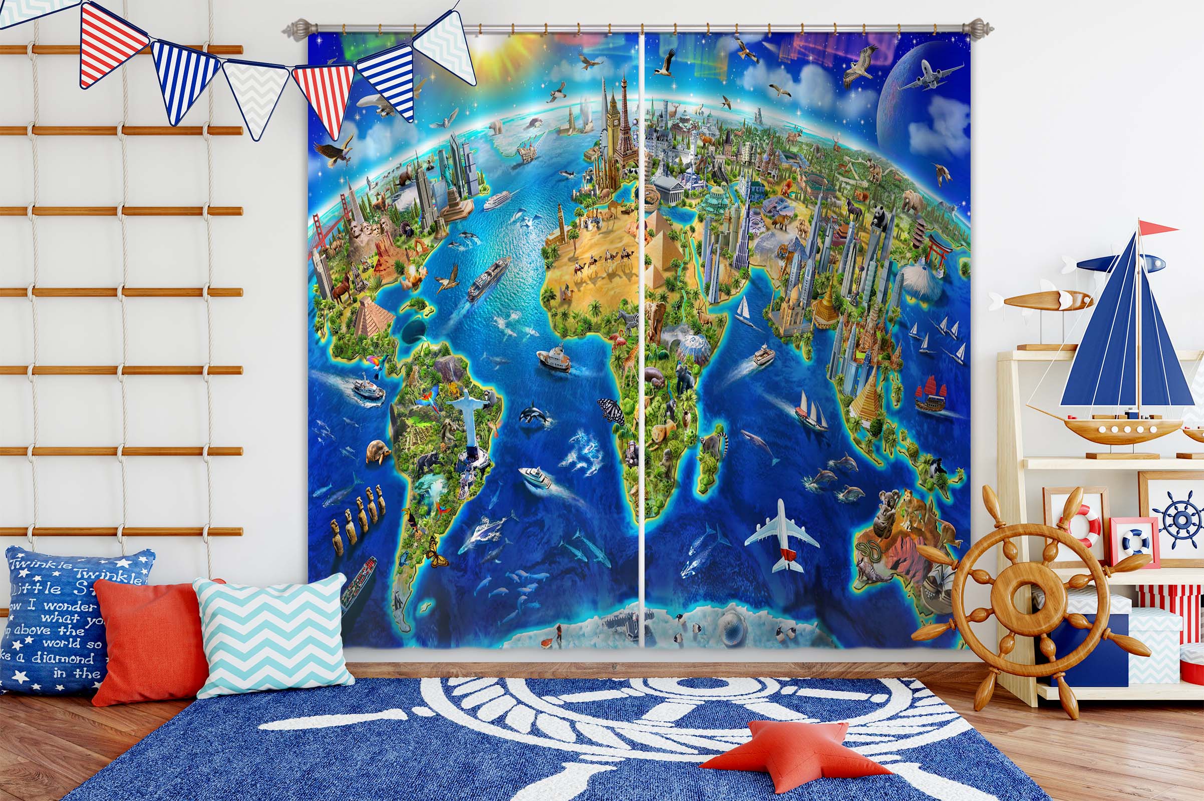 3D World Landmarks Globe 061 Adrian Chesterman Curtain Curtains Drapes