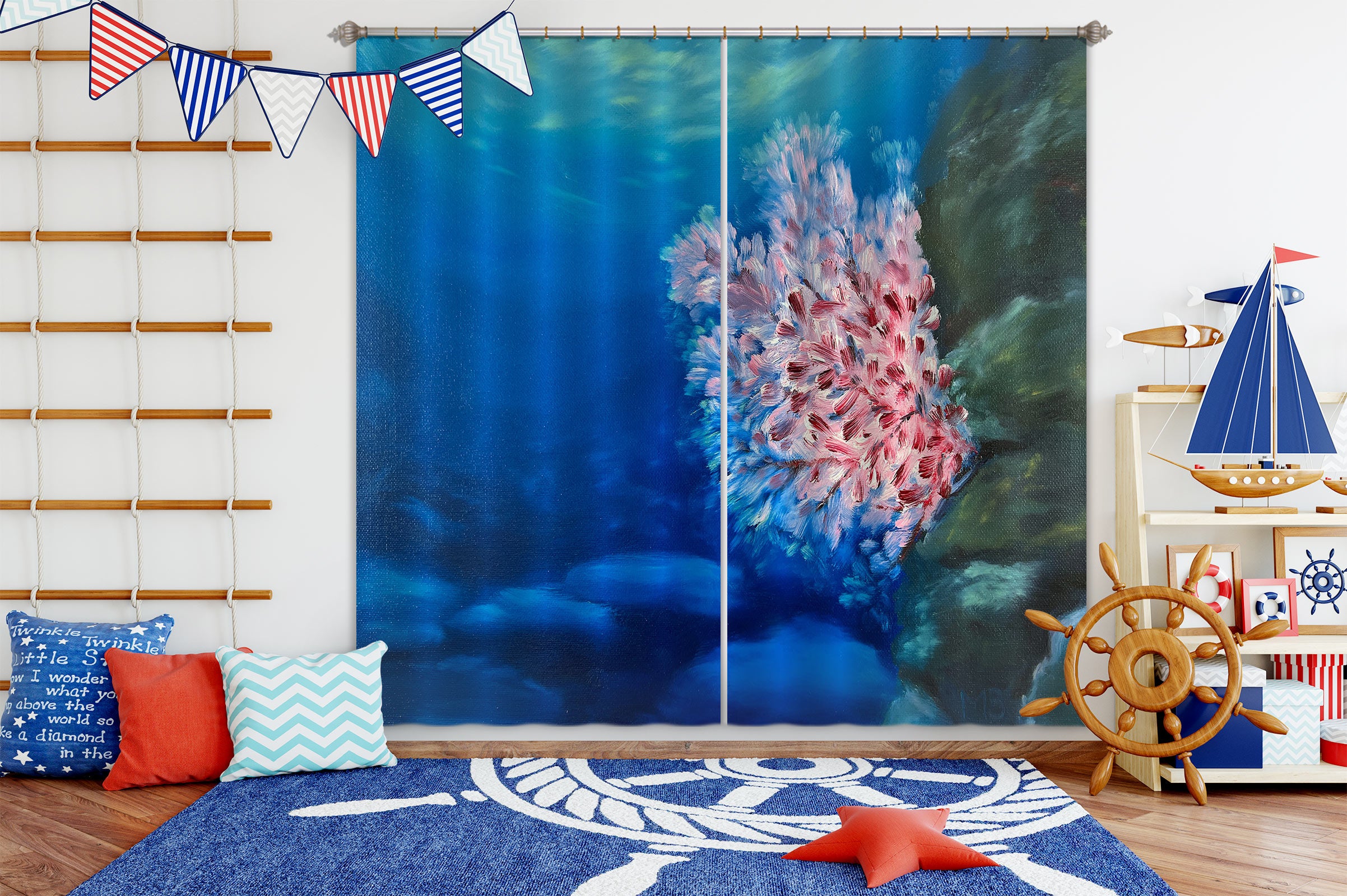 3D Sea Pink Coral 9779 Marina Zotova Curtain Curtains Drapes