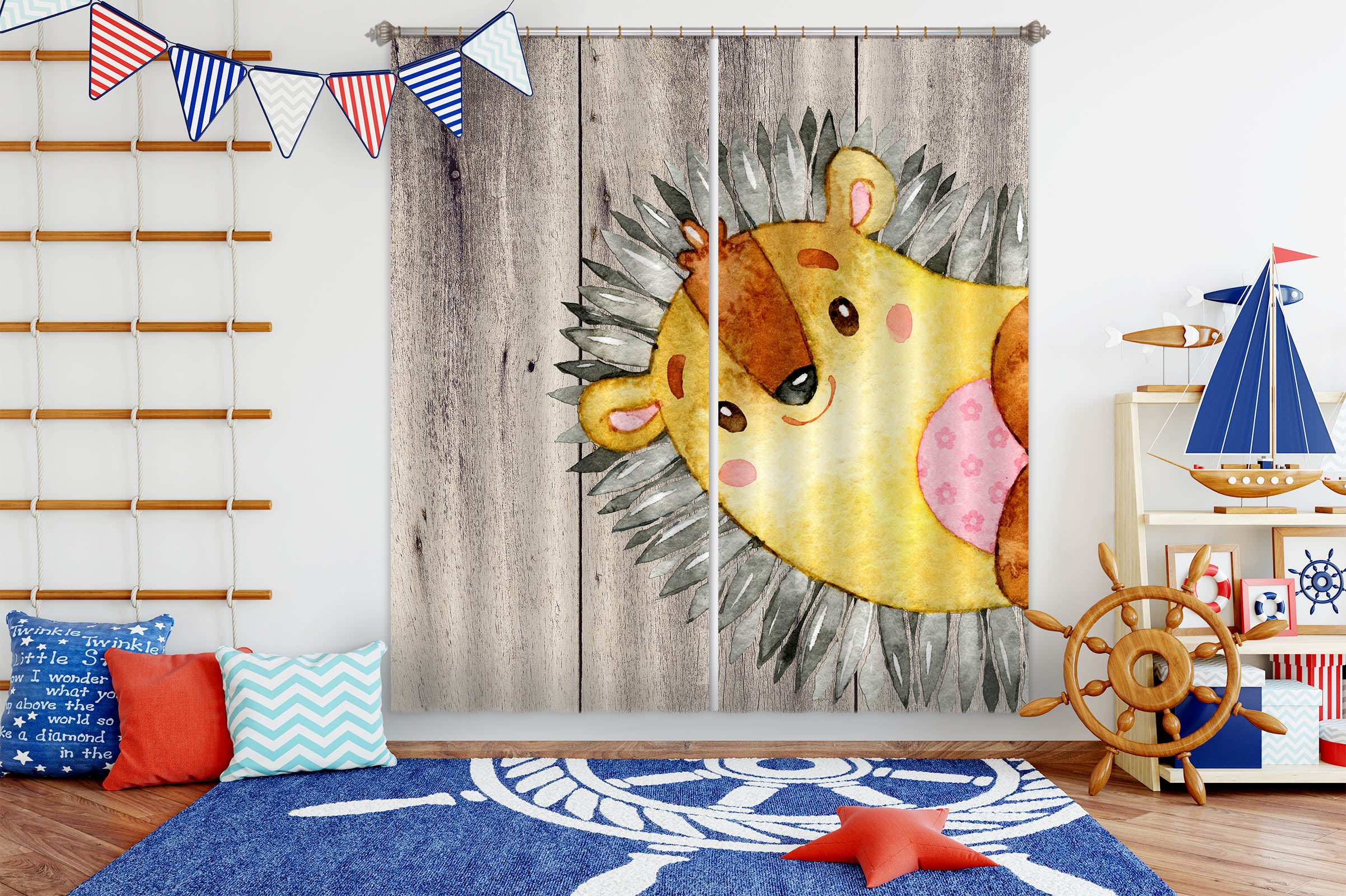 3D Yellow Hedgehog 158 Uta Naumann Curtain Curtains Drapes