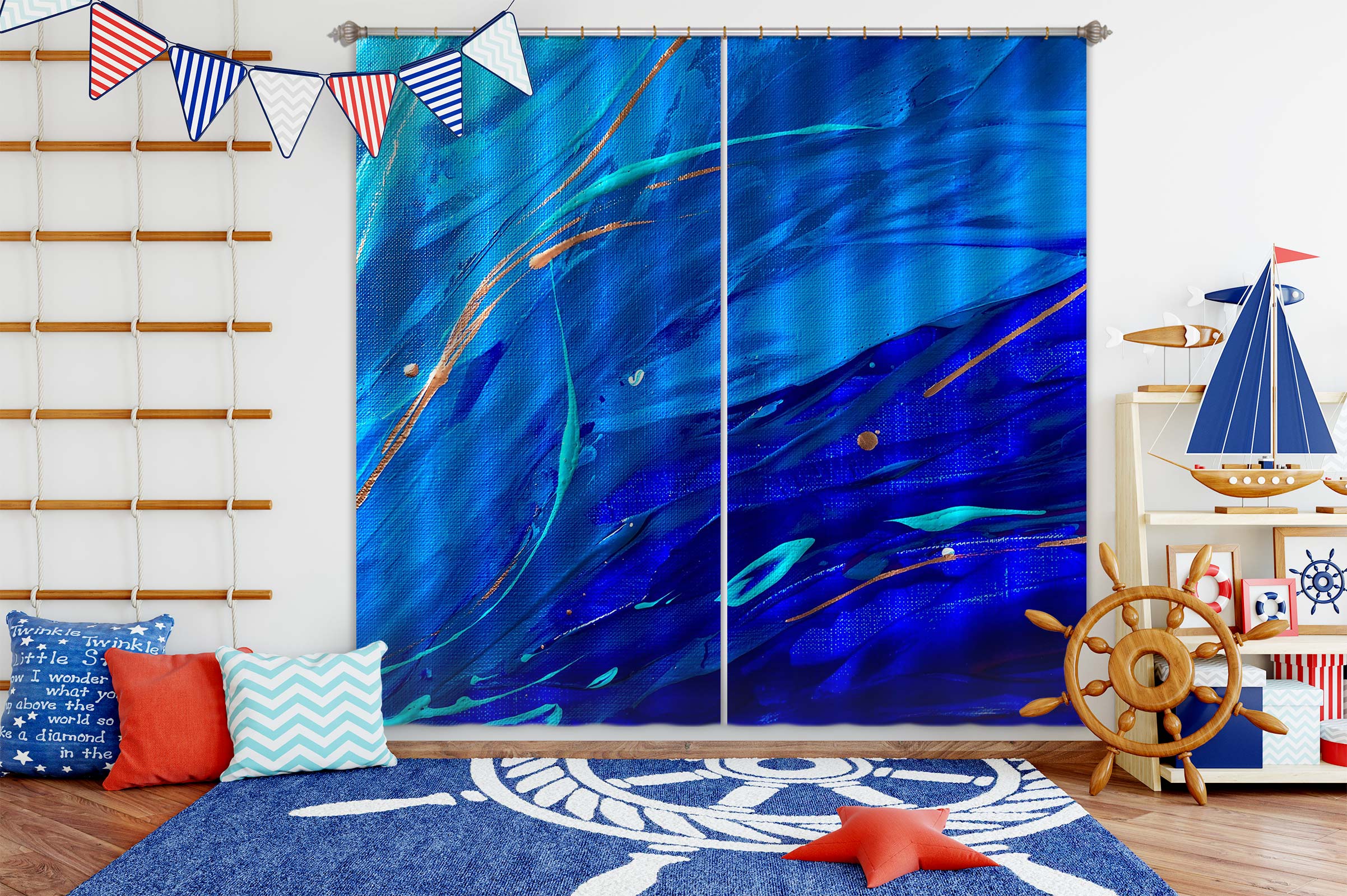 3D Navy Blue 339 Skromova Marina Curtain Curtains Drapes