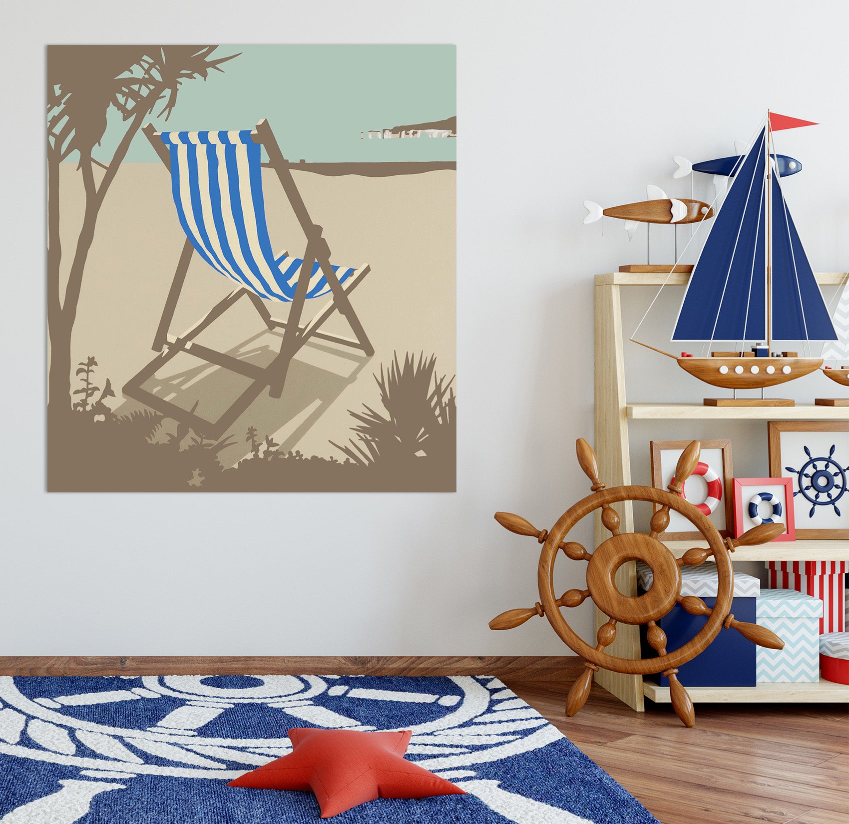 3D Bournemouth Blue Deckchair 017 Steve Read Wall Sticker