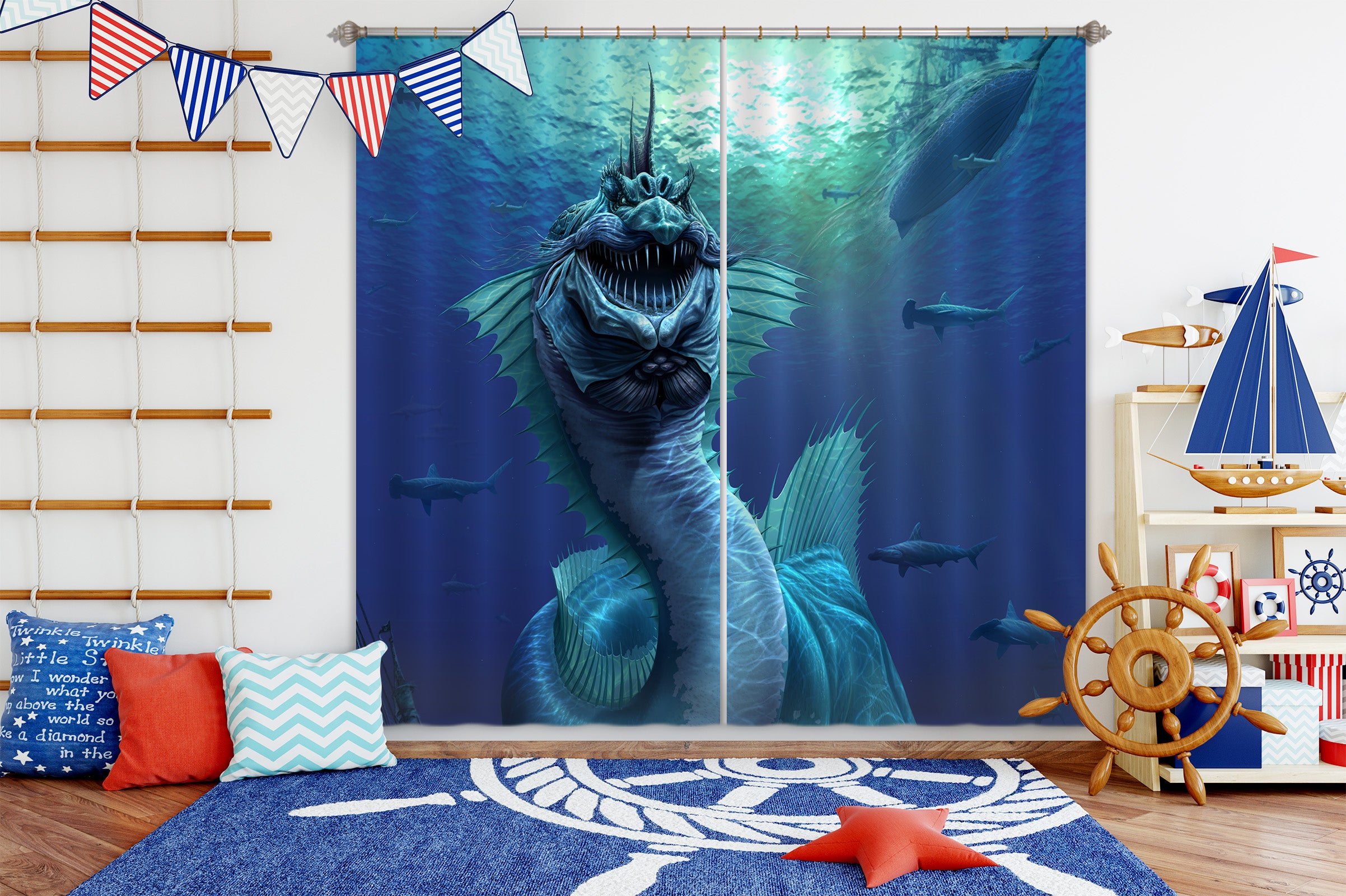3D Sea Dragon 5069 Tom Wood Curtain Curtains Drapes