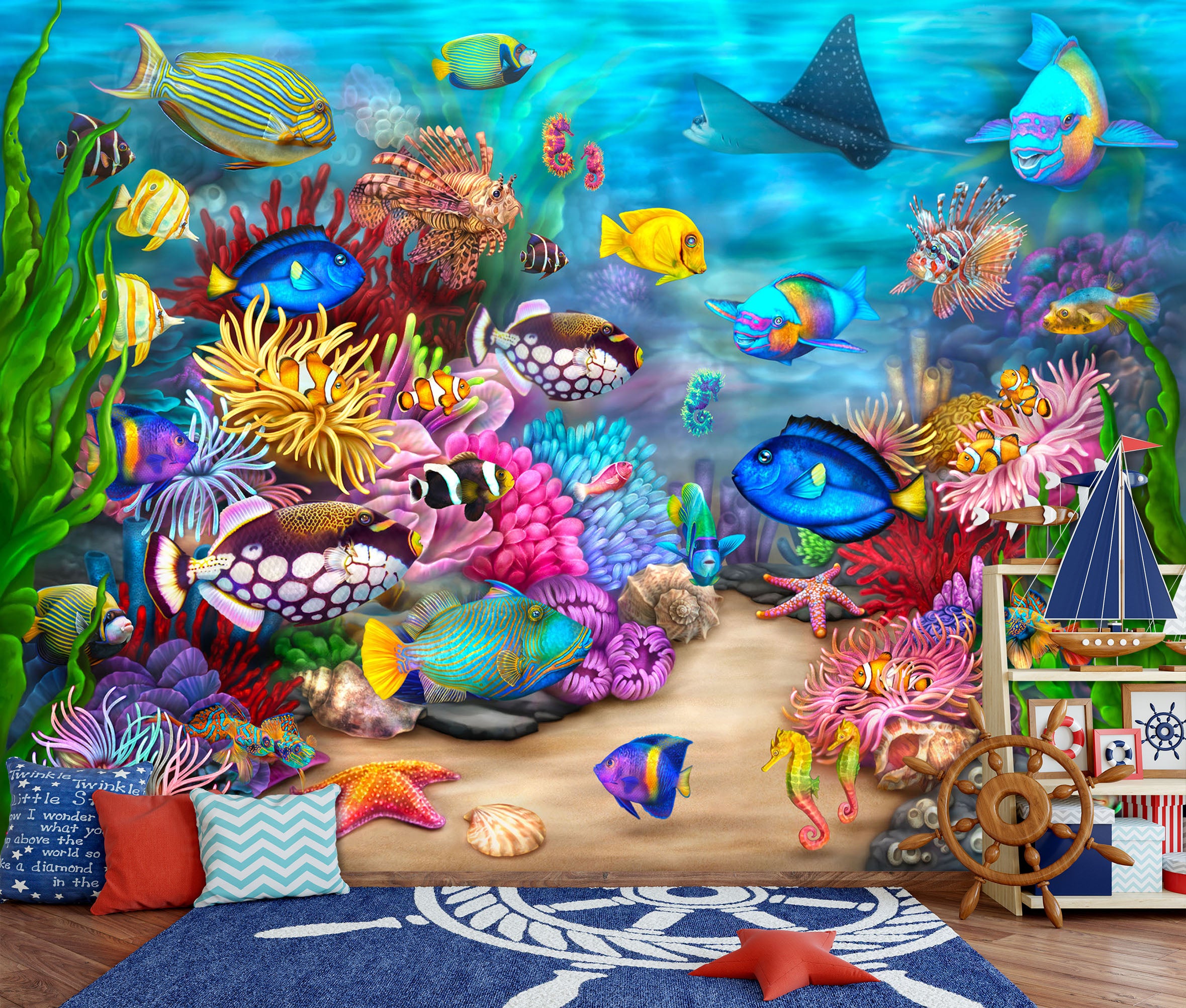 3D Colorful Fish Coral 8777 Brigid Ashwood Wall Mural Wall Murals