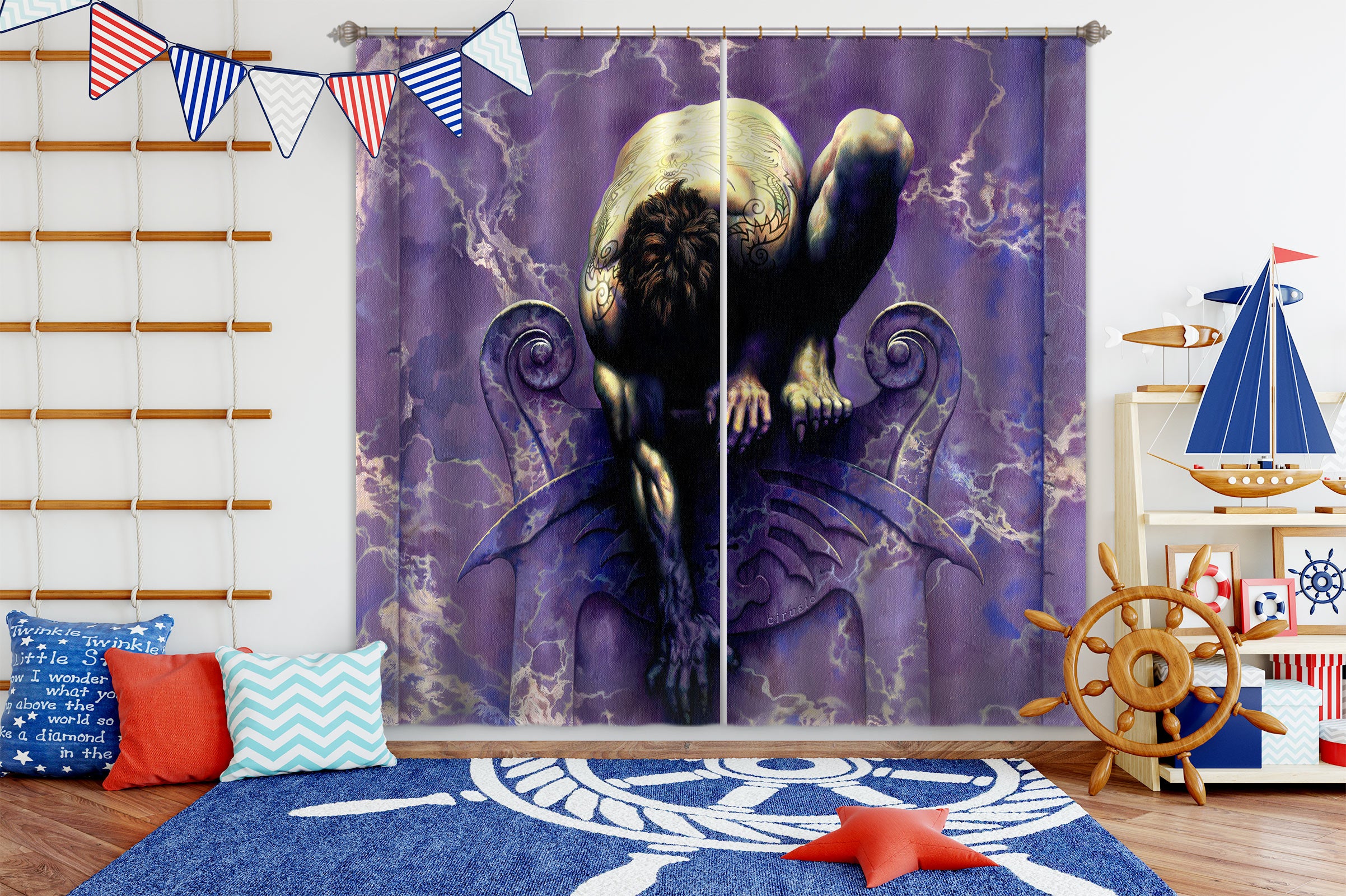 3D Squat Man 7188 Ciruelo Curtain Curtains Drapes