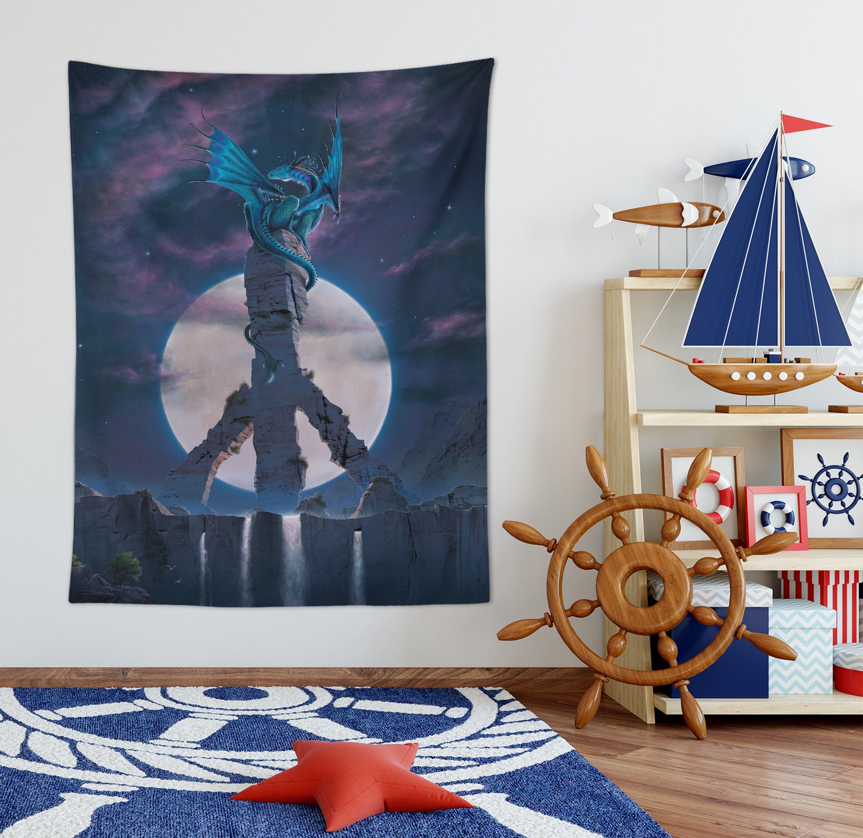 3D Moon Blue Dragon 11722 Vincent Tapestry Hanging Cloth Hang