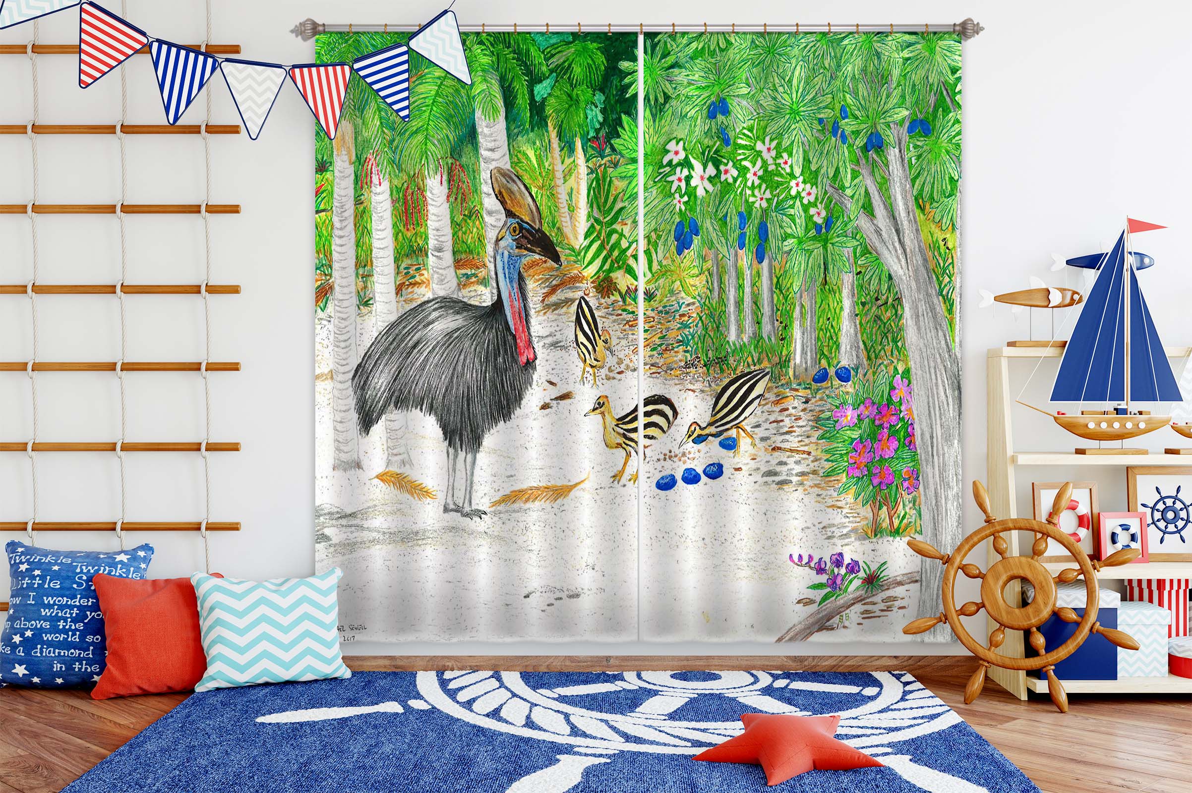 3D Forest Bird 044 Michael Sewell Curtain Curtains Drapes