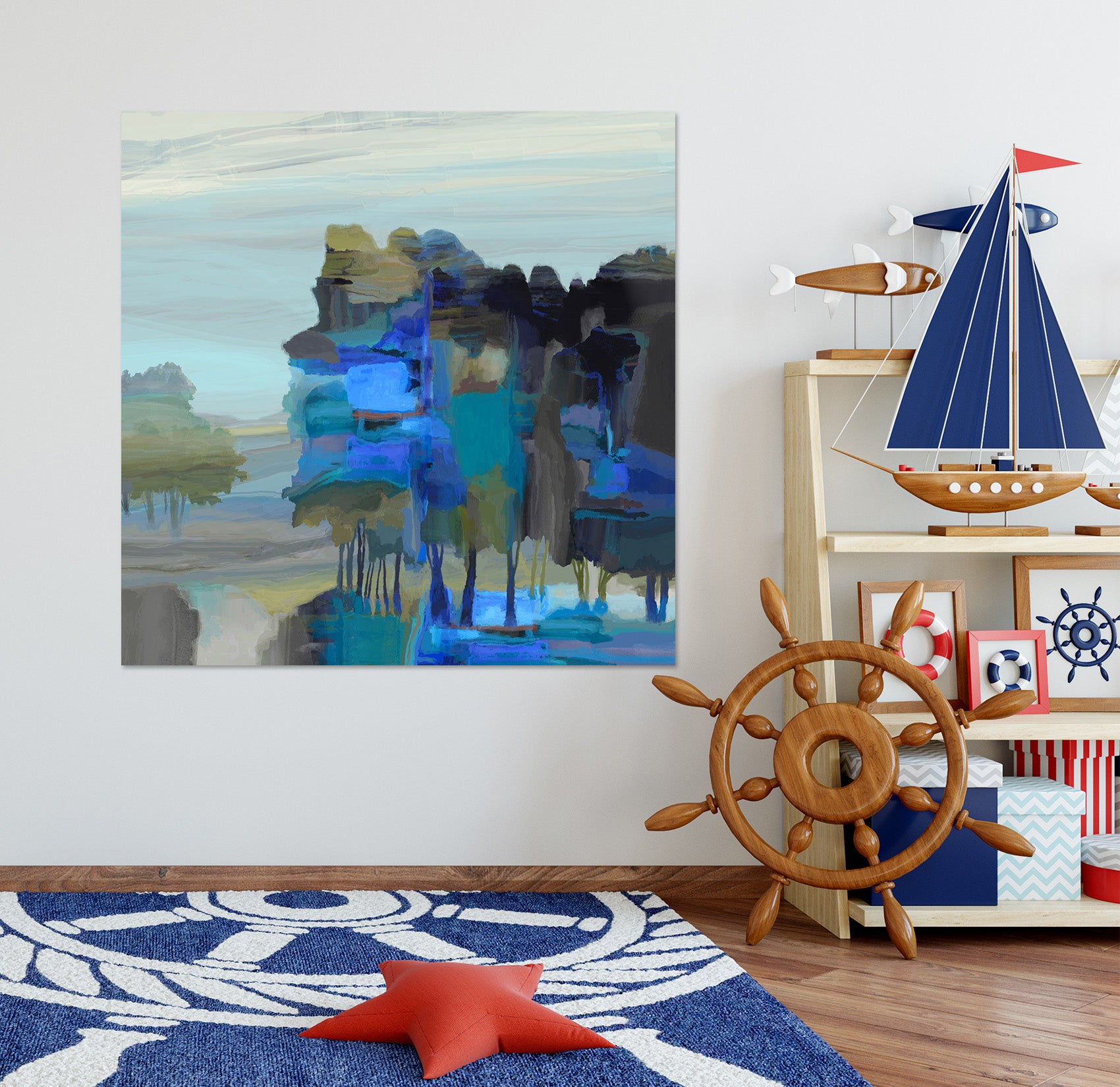 3D Blue Lake 027 Michael Tienhaara Wall Sticker