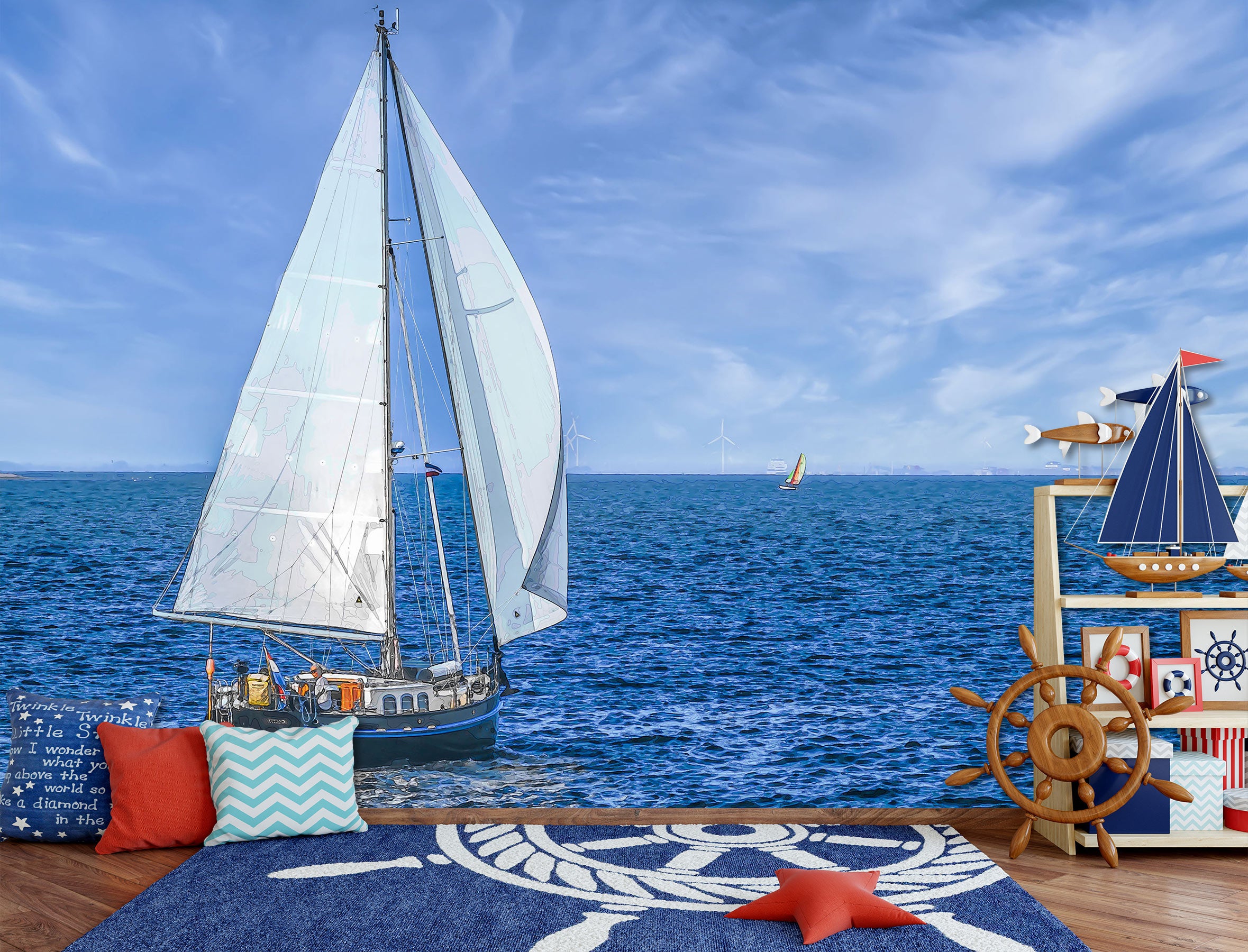 3D Sea Sailboat 10879 Alius Herb Wall Mural Wall Murals