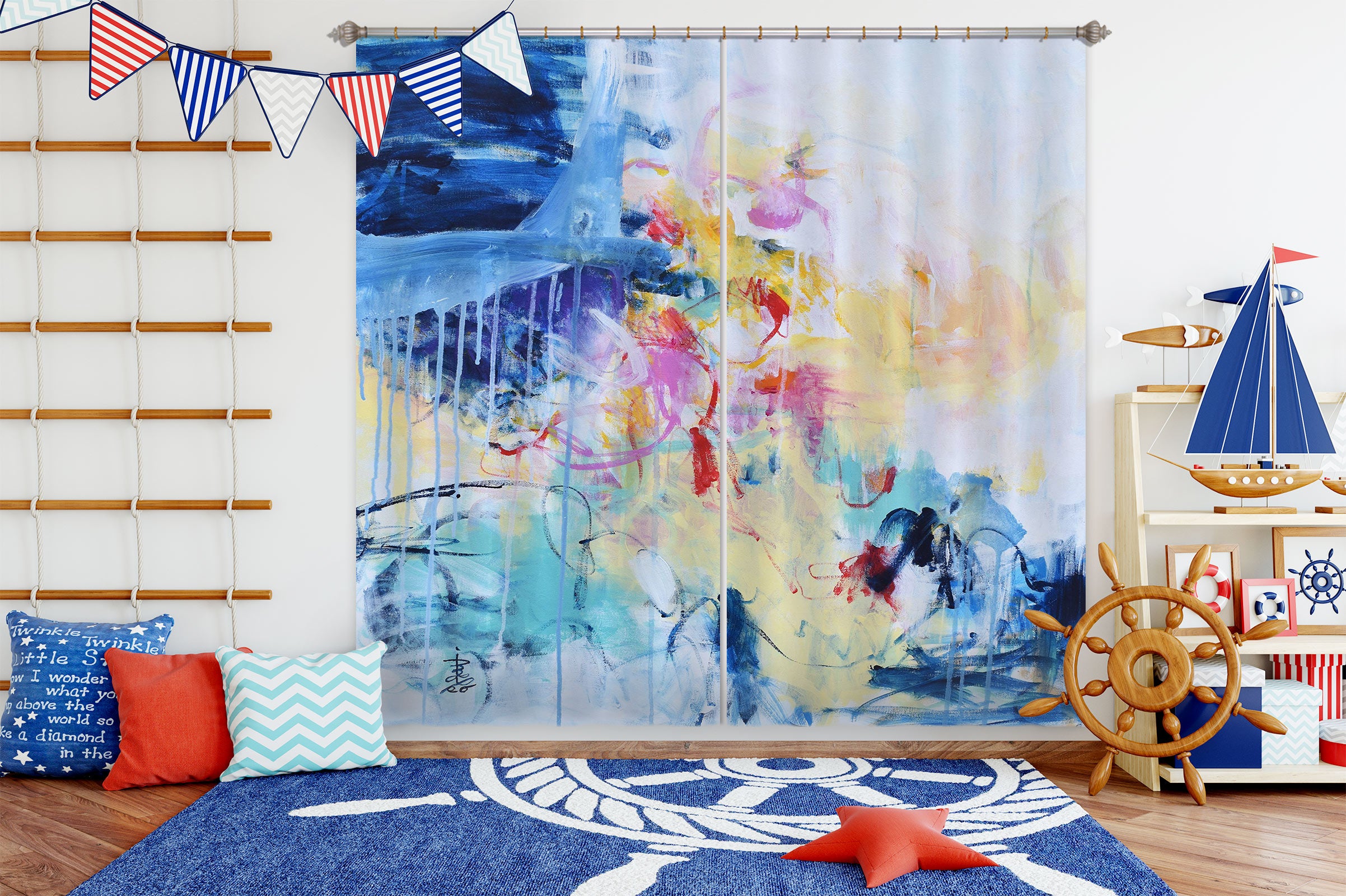 3D Doodle Watercolor 2320 Misako Chida Curtain Curtains Drapes