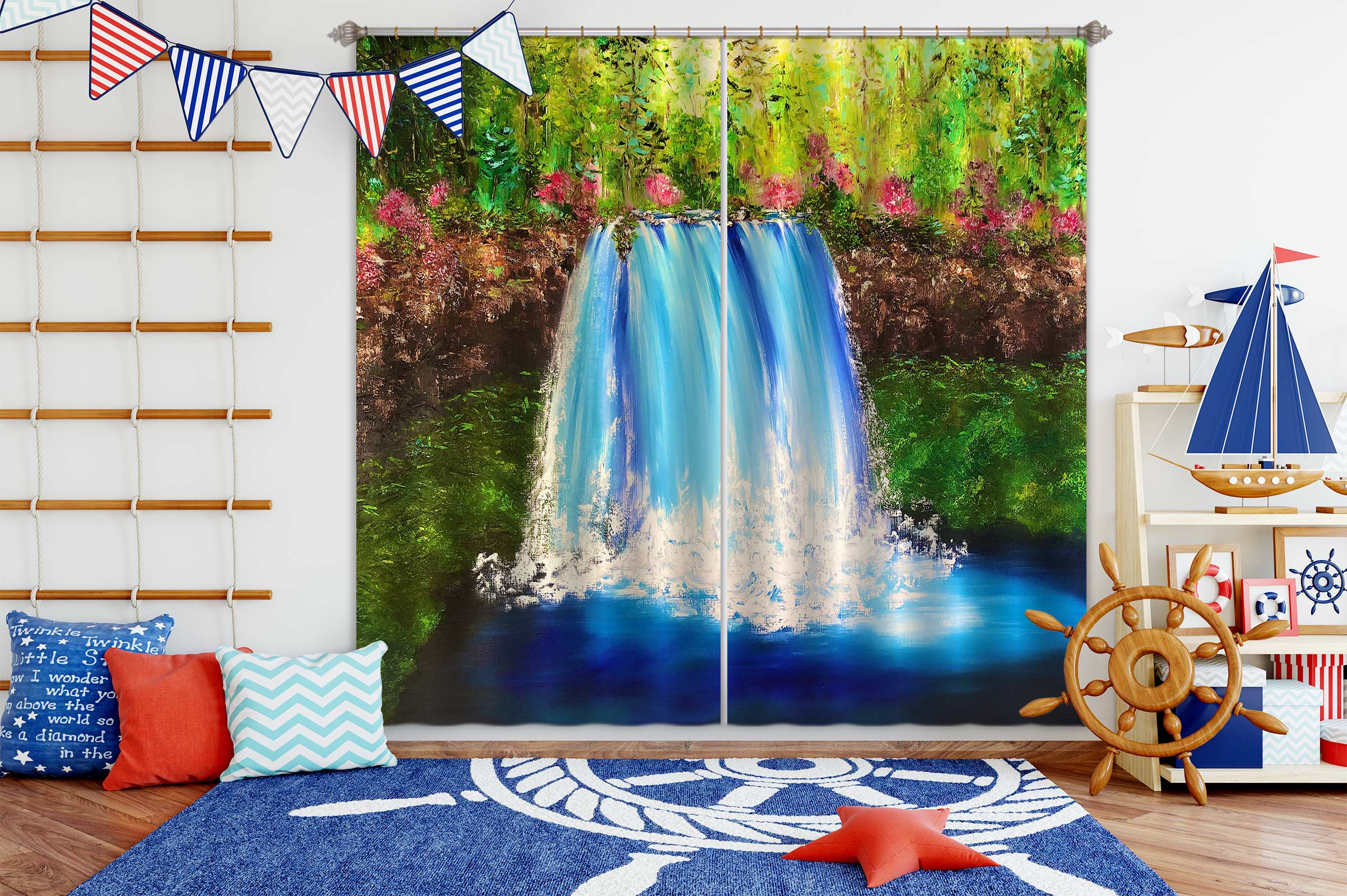 3D Blue Waterfall 416 Skromova Marina Curtain Curtains Drapes