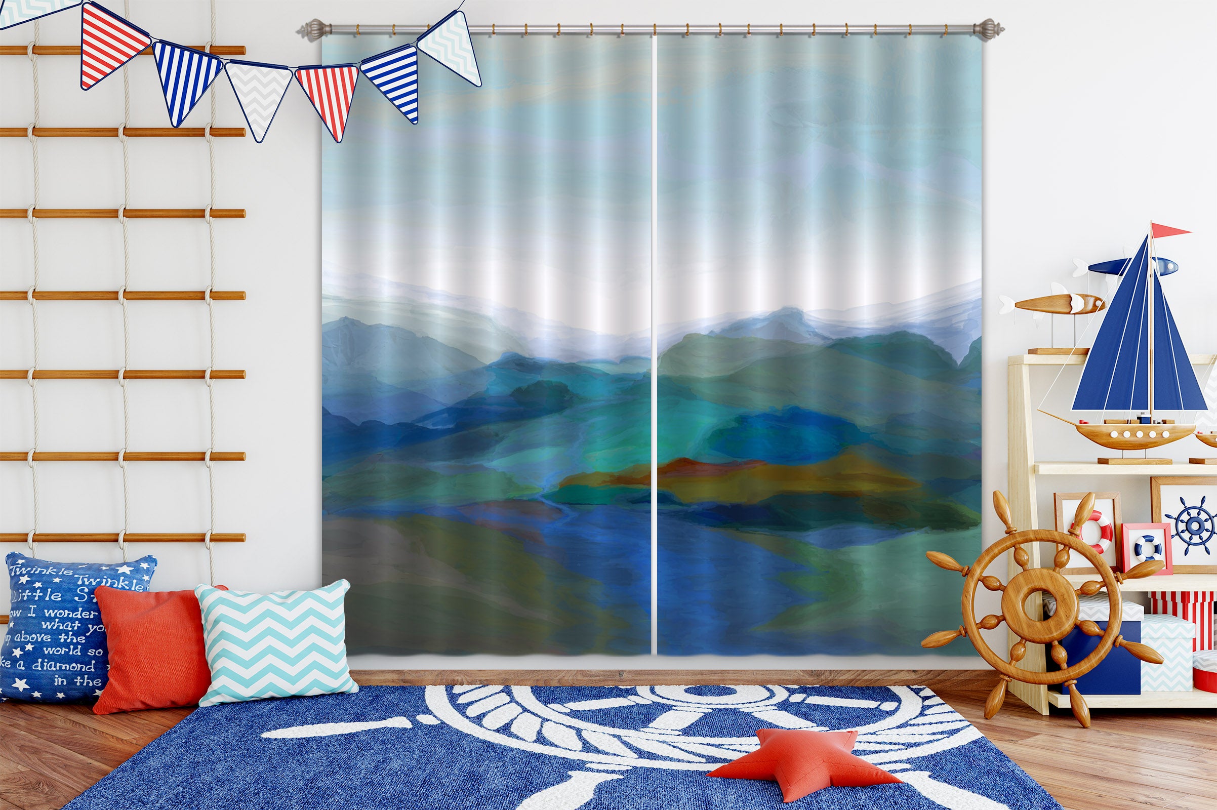 3D Dark Green Mountains 059 Michael Tienhaara Curtain Curtains Drapes