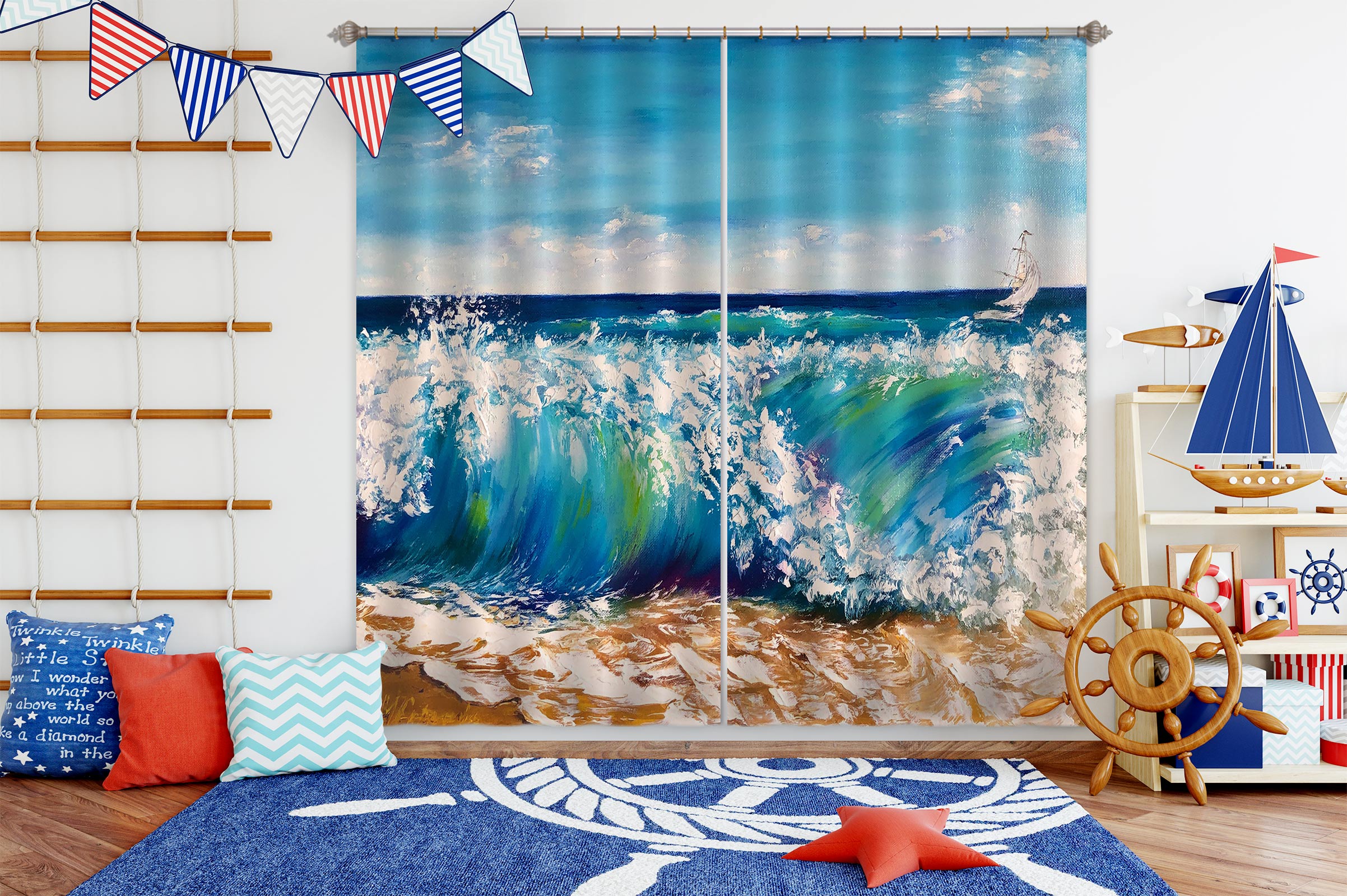 3D Painted Waves 381 Skromova Marina Curtain Curtains Drapes