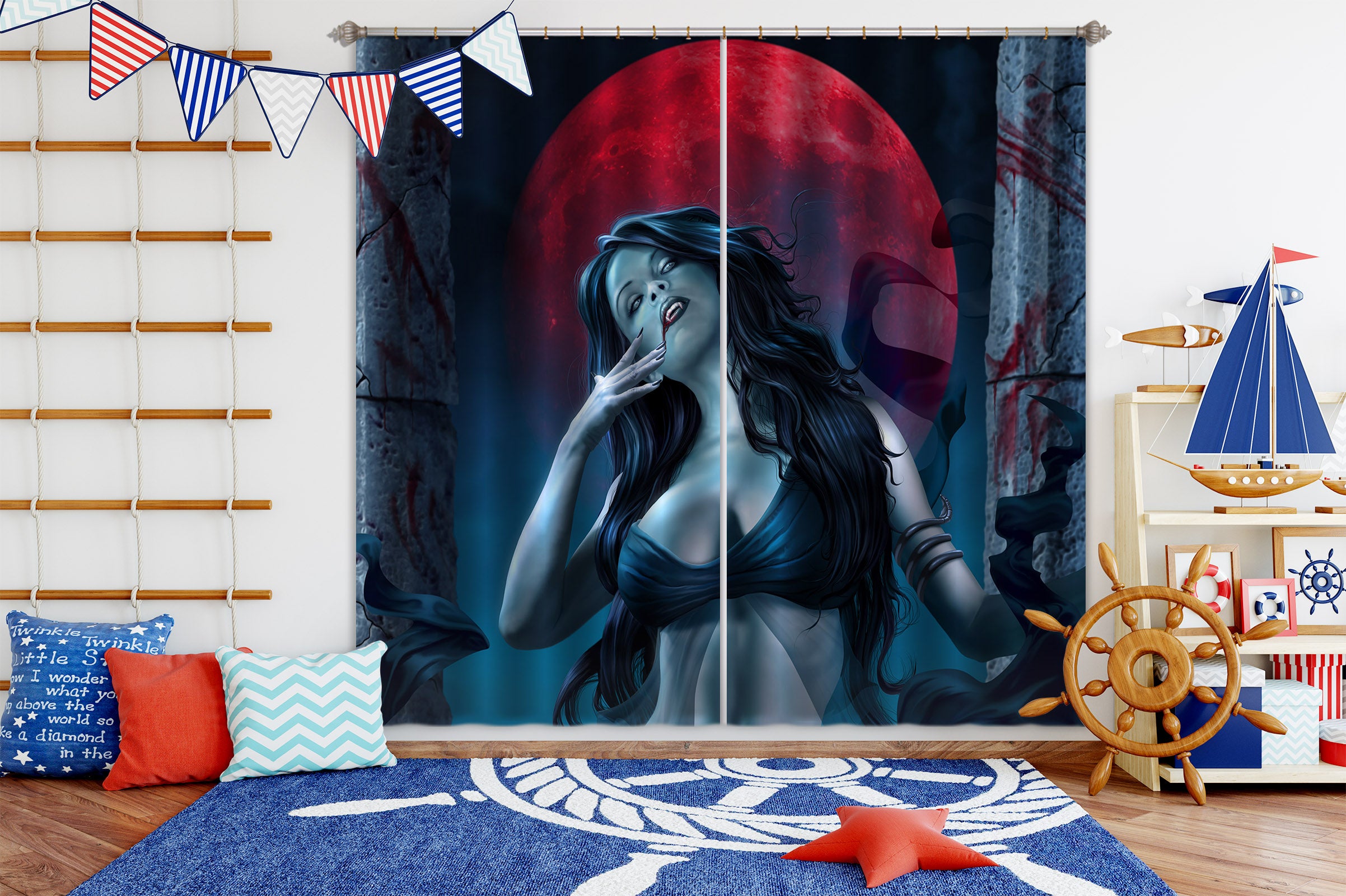 3D Red Moon Beauty 5068 Tom Wood Curtain Curtains Drapes