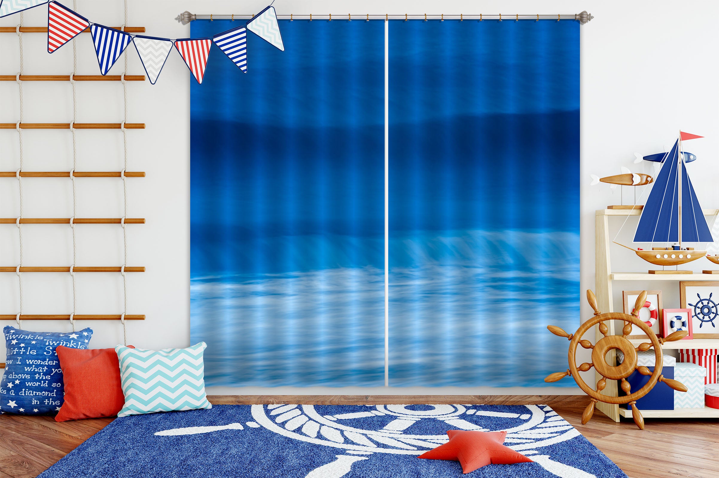 3D Blue Waves 147 Marco Carmassi Curtain Curtains Drapes