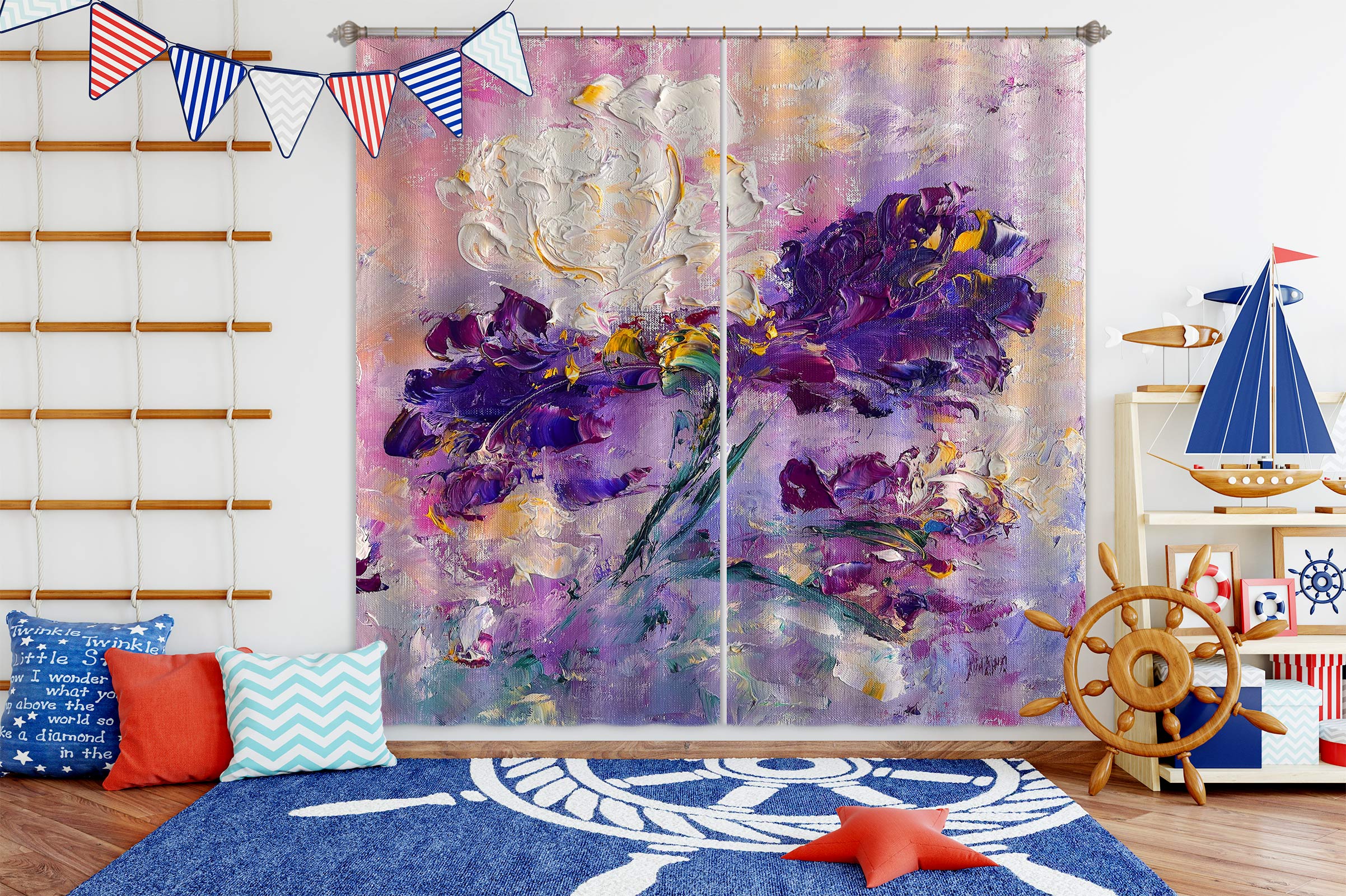 3D Purple Flower 406 Skromova Marina Curtain Curtains Drapes