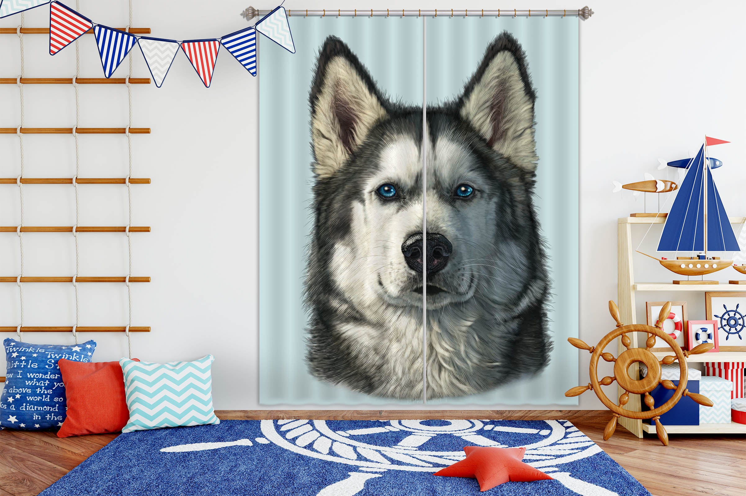 3D Husky Portrait 044 Vincent Hie Curtain Curtains Drapes