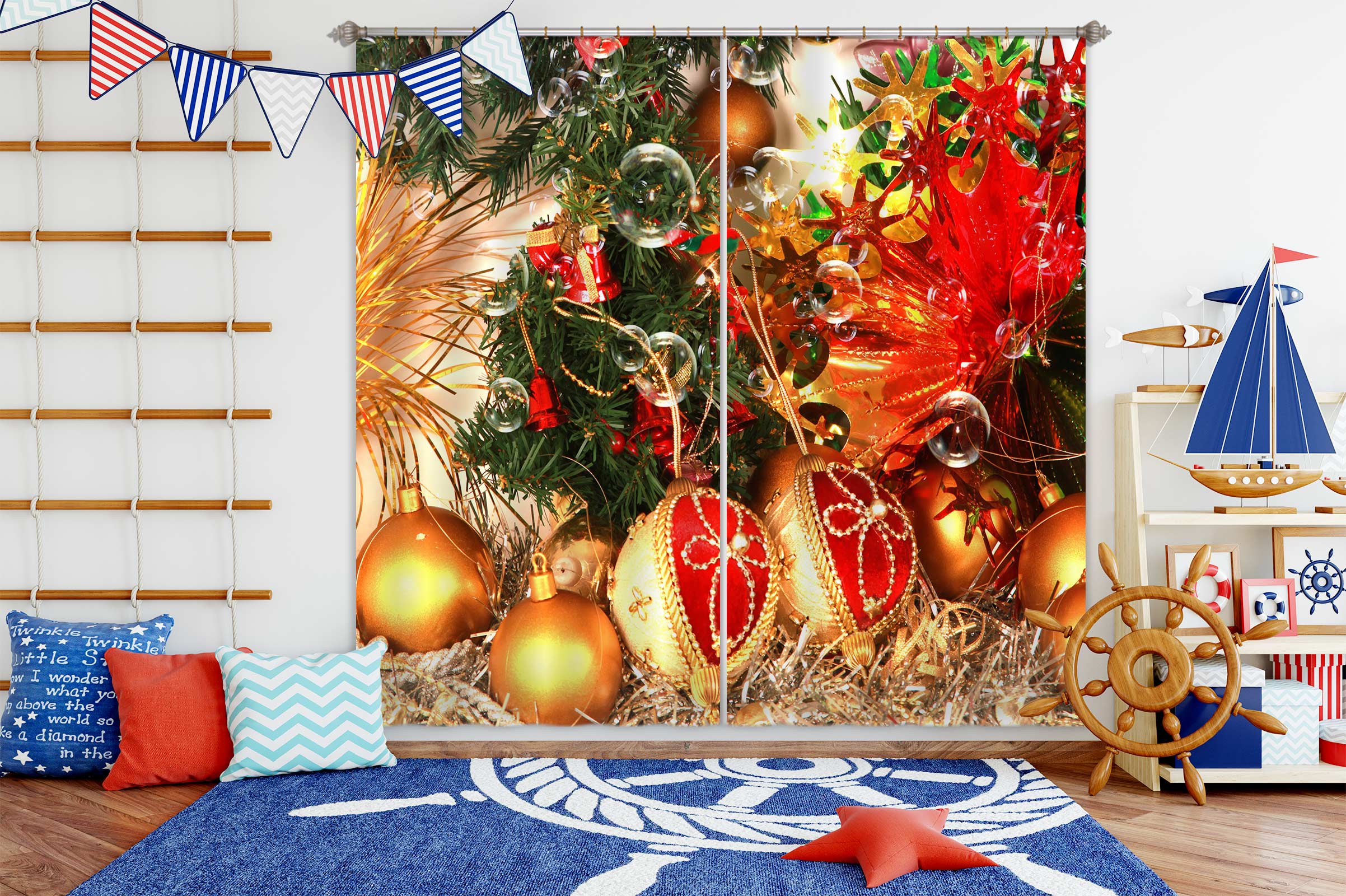 3D Golden Pendant 53083 Christmas Curtains Drapes Xmas