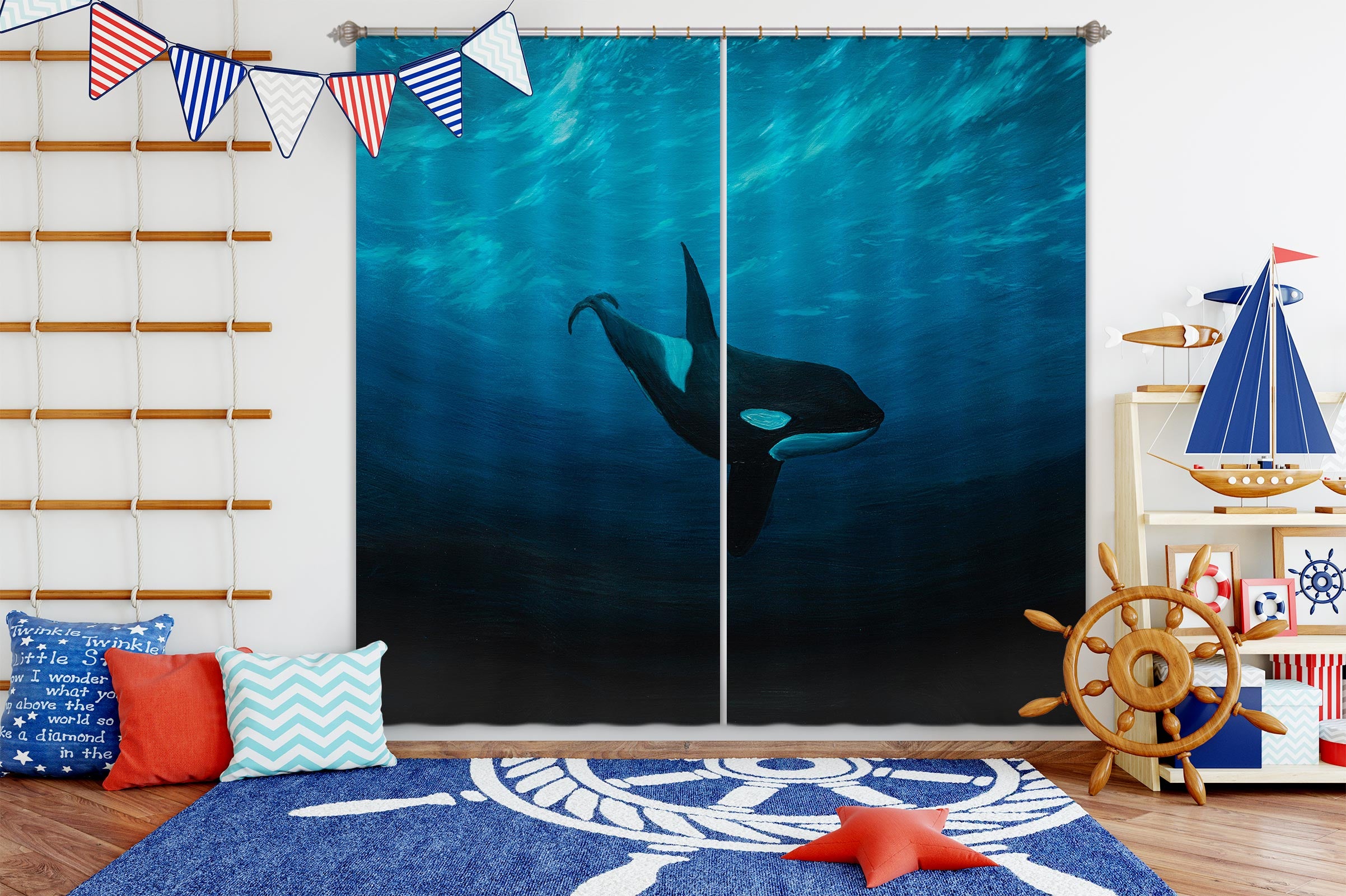 3D Sea Whale 1729 Marina Zotova Curtain Curtains Drapes