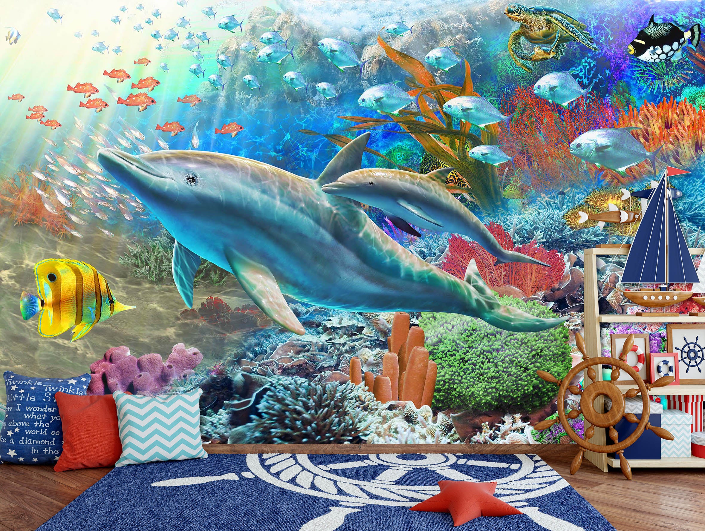 3D Happy Dolphin 1413 Adrian Chesterman Wall Mural Wall Murals