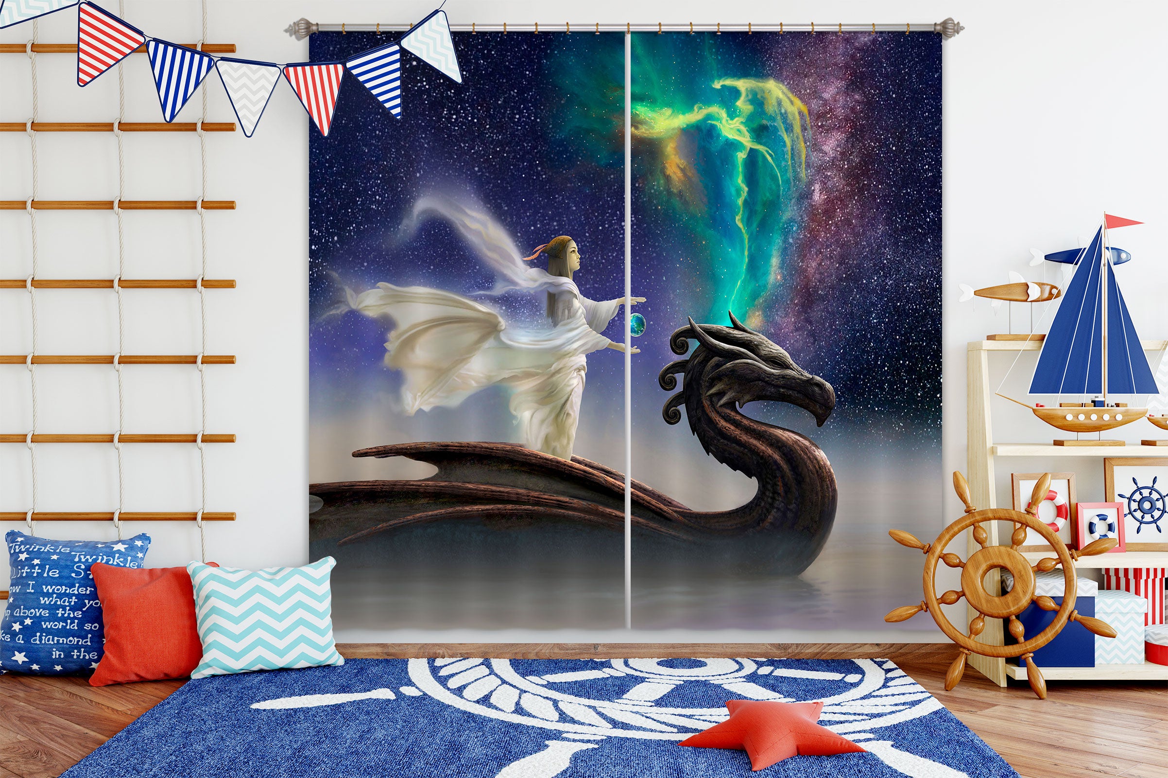 3D Starry Sky Dragon 8029 Ciruelo Curtain Curtains Drapes
