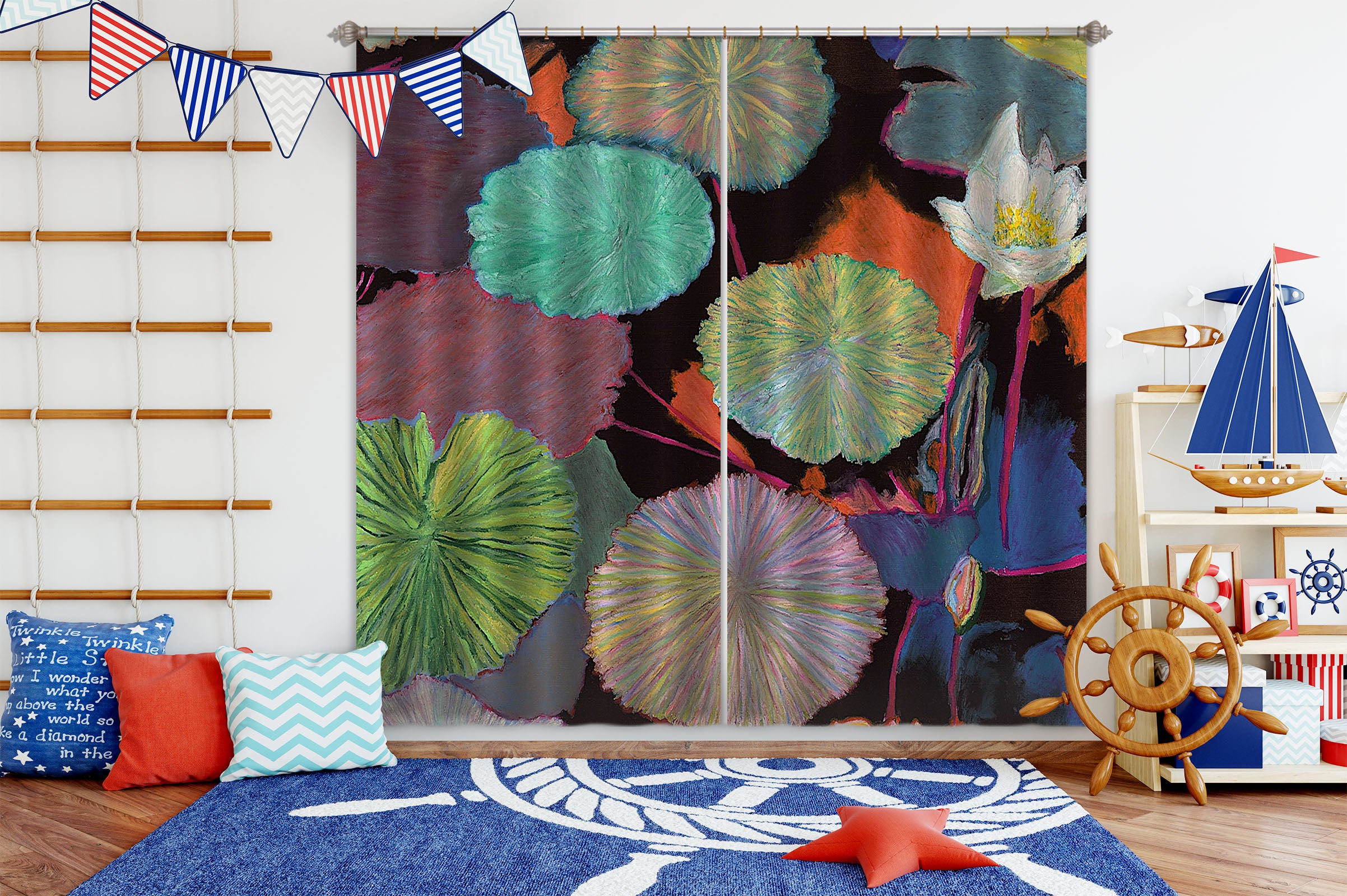 3D Lotus Pond 287 Allan P. Friedlander Curtain Curtains Drapes