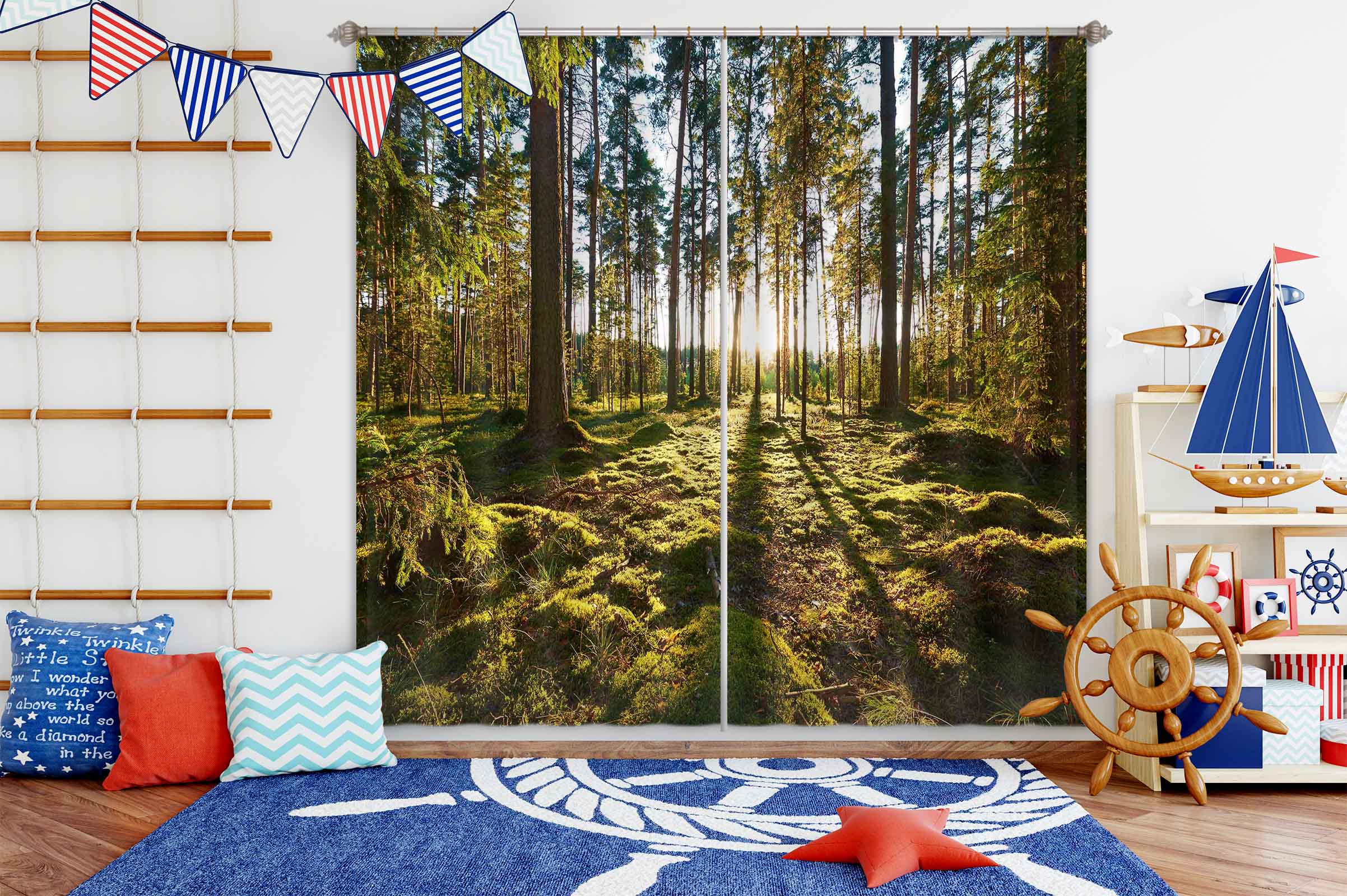 3D Sunny Forest 821 Curtains Drapes