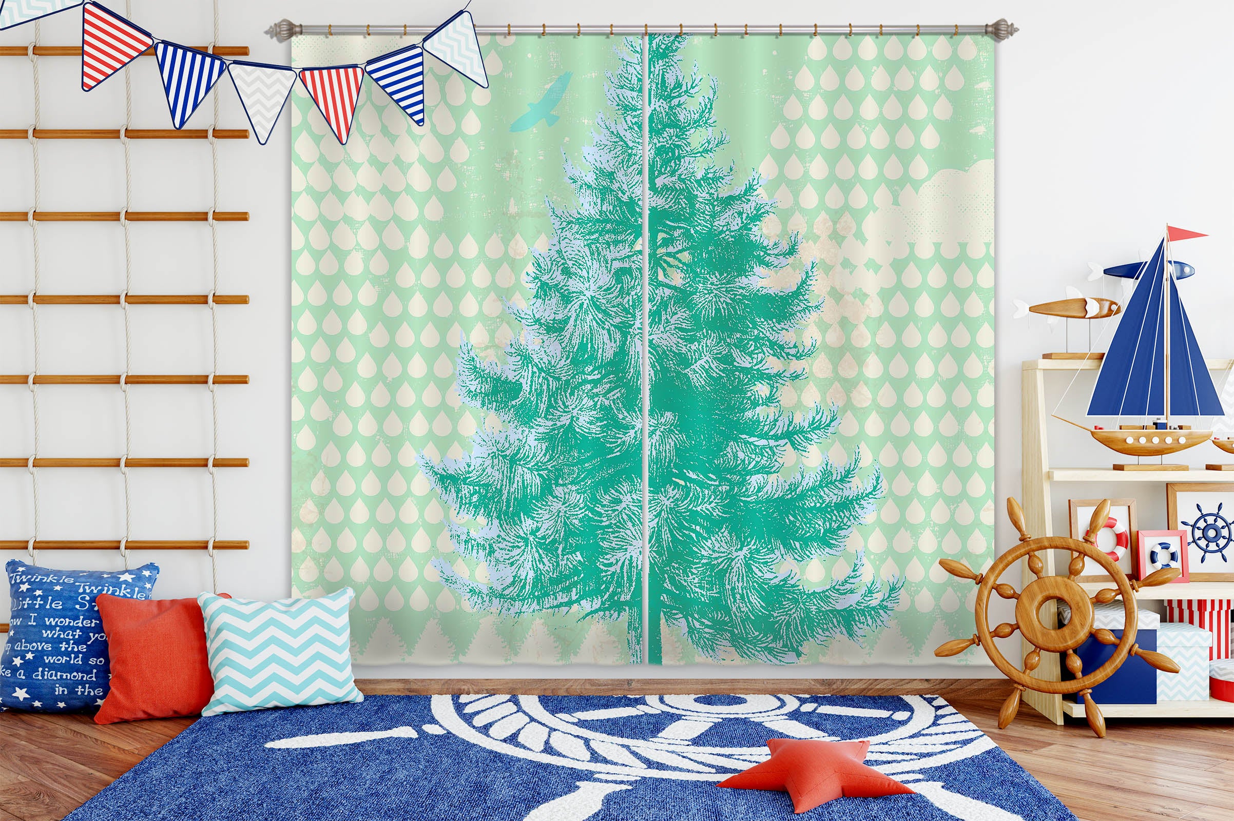 3D Blue Fir Tree 056 Showdeer Curtain Curtains Drapes
