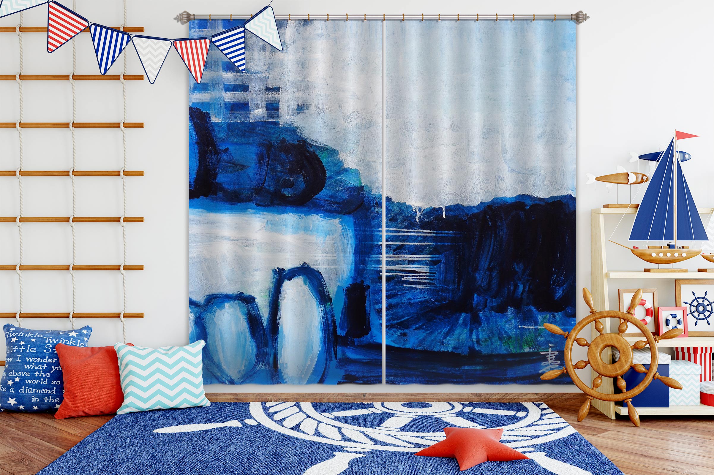 3D Blue Painting 2373 Misako Chida Curtain Curtains Drapes