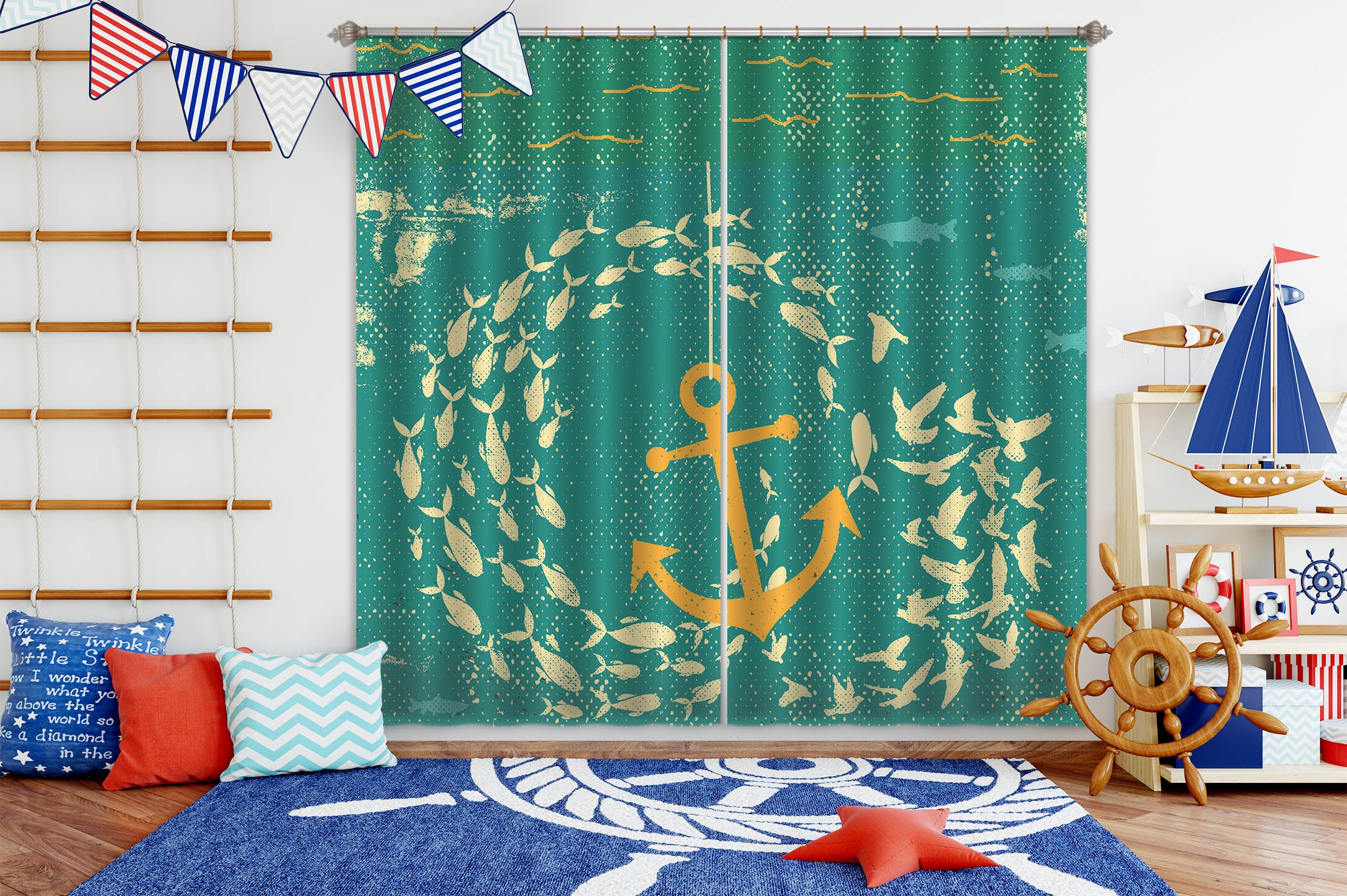 3D School Of Fish 046 Showdeer Curtain Curtains Drapes