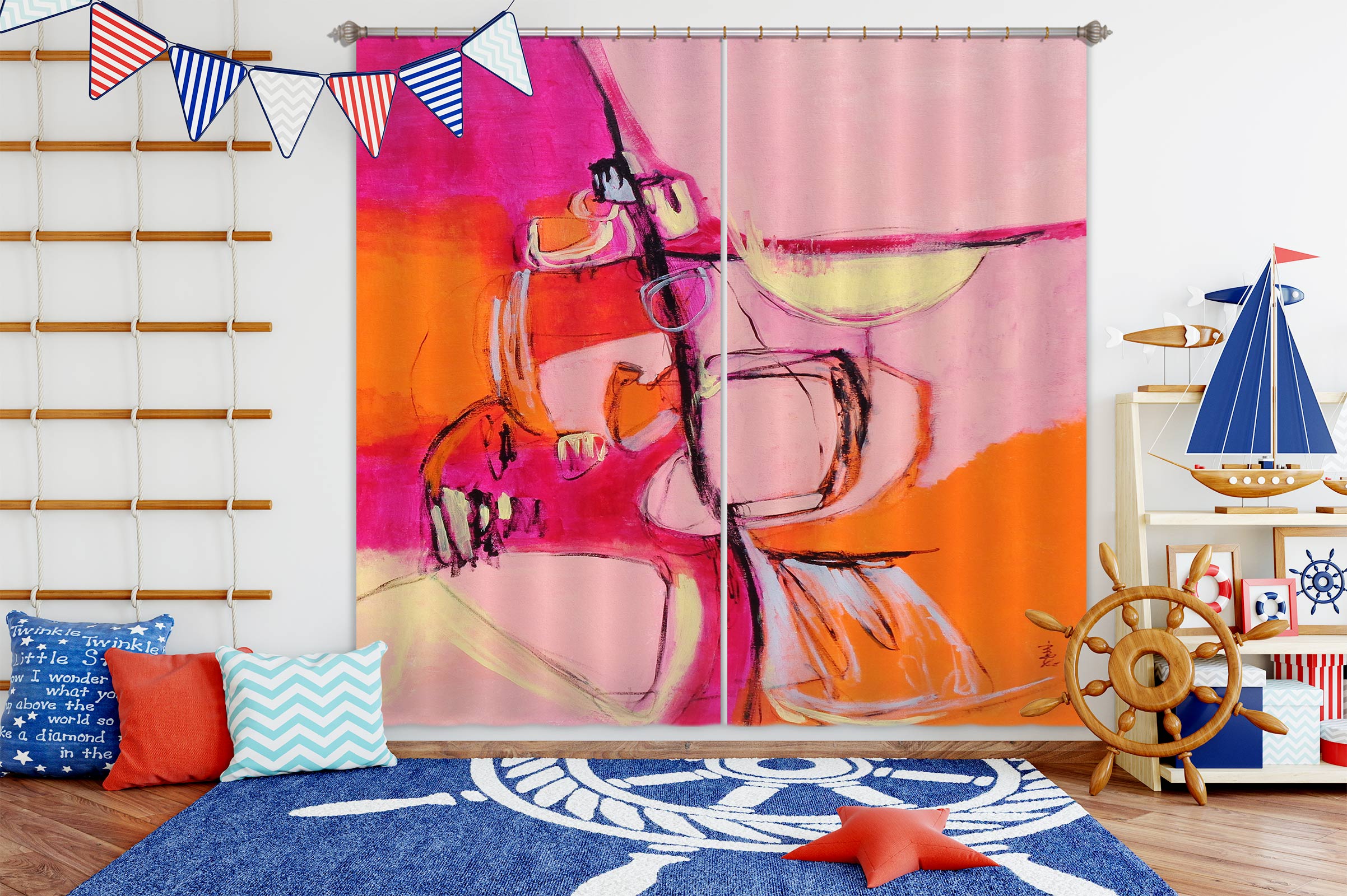 3D Pink Painting 2386 Misako Chida Curtain Curtains Drapes