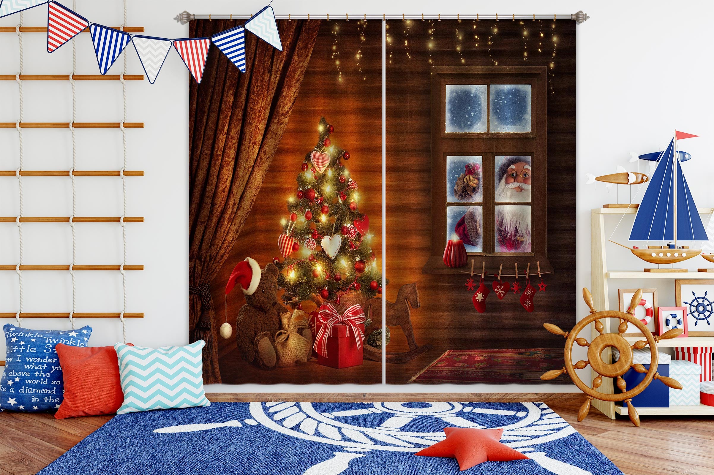 3D Tree Window Santa Claus 53060 Christmas Curtains Drapes Xmas