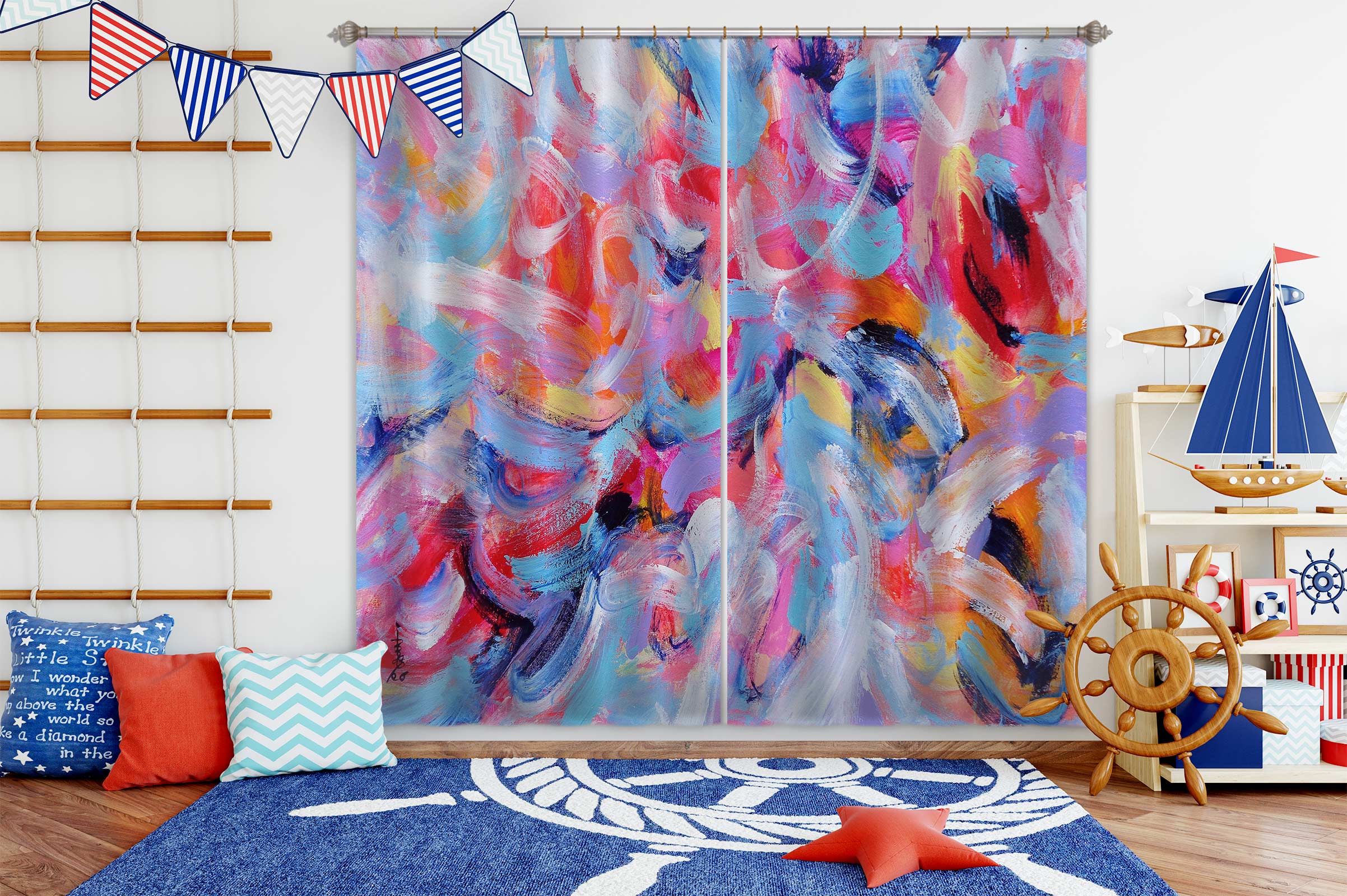 3D Blue Pink 2424 Misako Chida Curtain Curtains Drapes