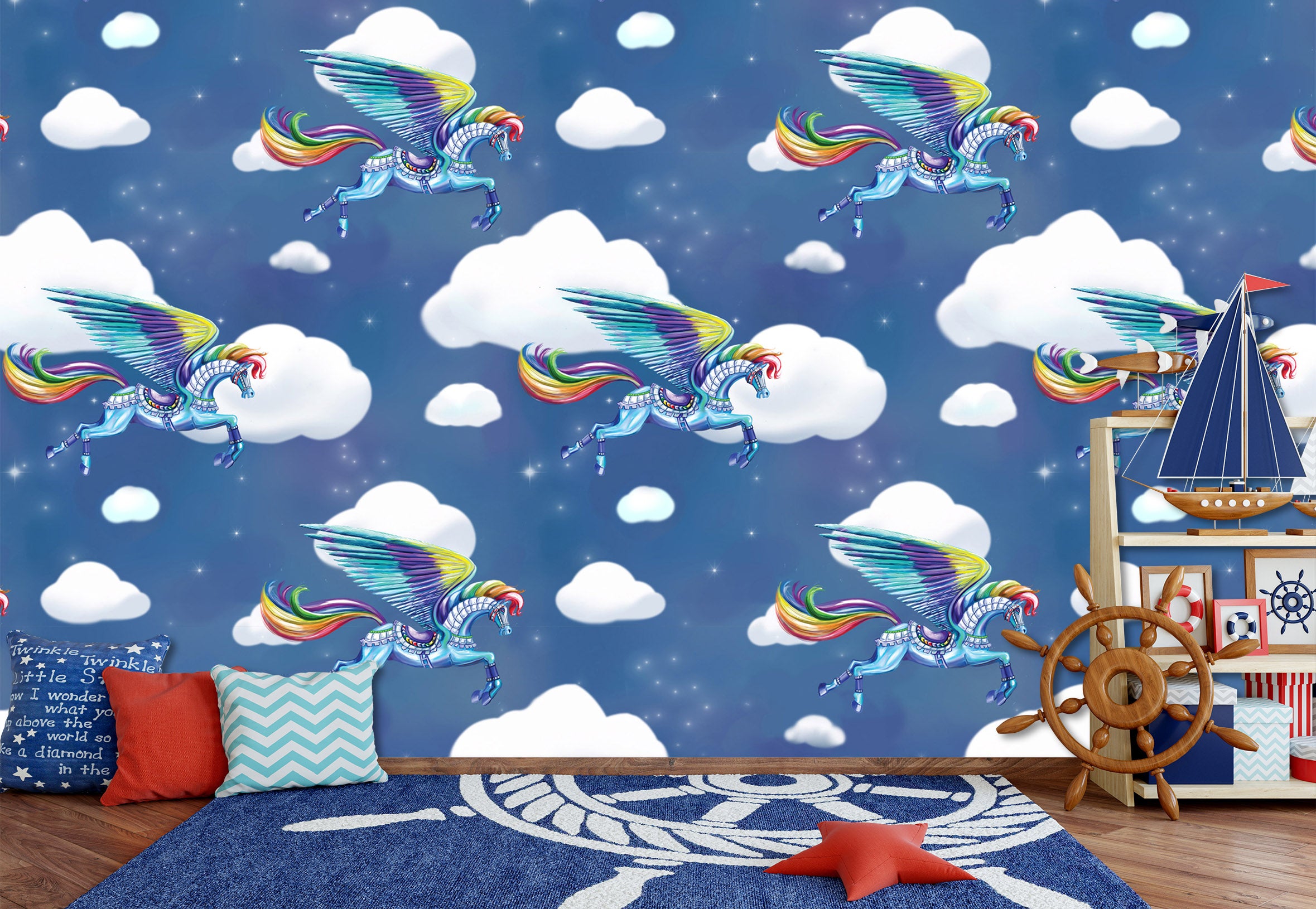 3D Rainbow White Clouds 1413 Rose Catherine Khan Wall Mural Wall Murals