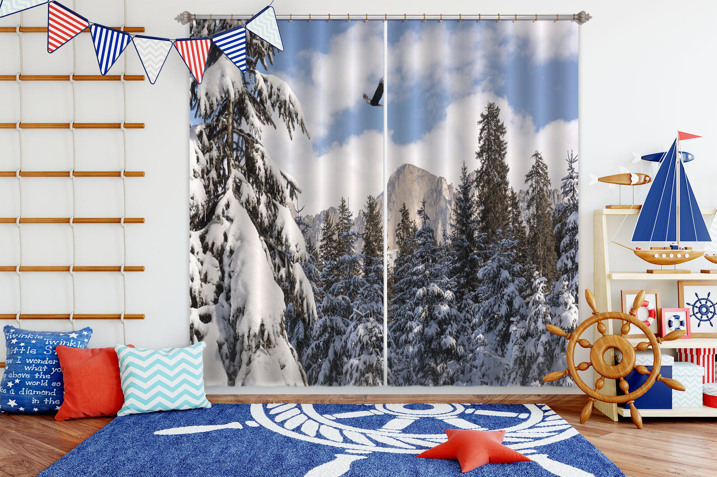 3D Heavy Snow Forest 167 Marco Carmassi Curtain Curtains Drapes